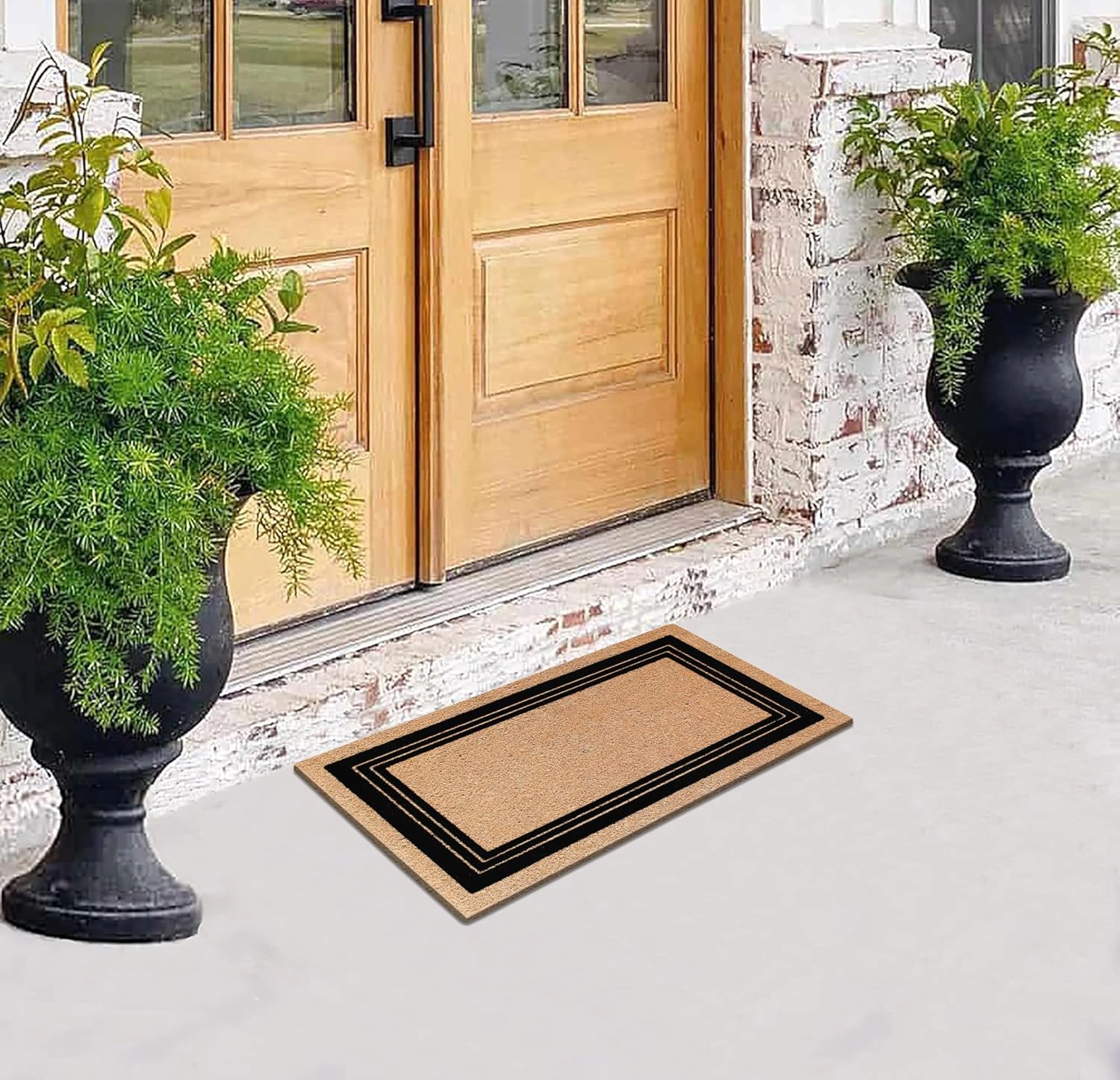 A1 Home Collections Coir Flocked Door Mat 24x39 Inches Anti-Shed Heavy Duty Durable Triple Classic Border Flock