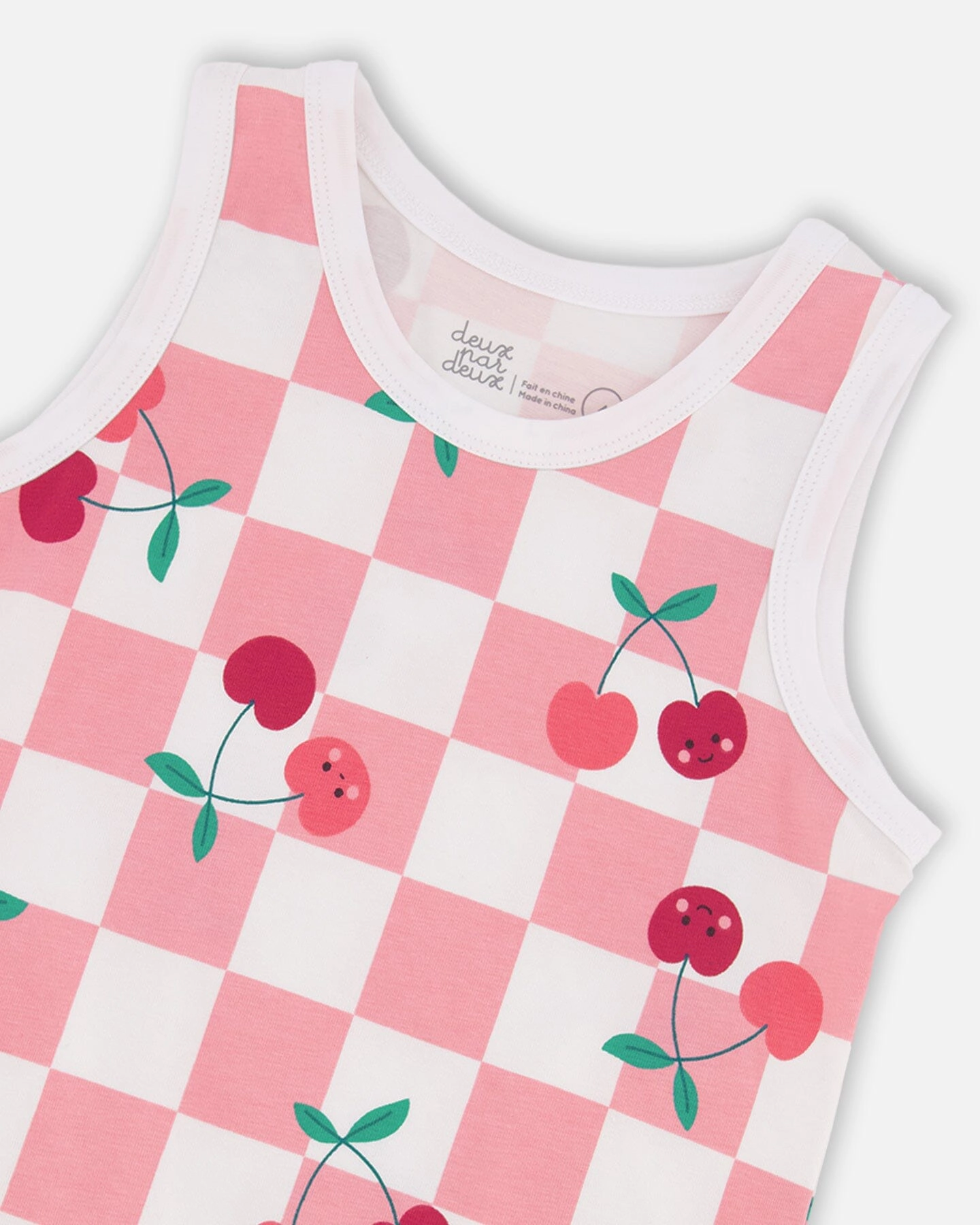 Deux par Deux Girls Organic Cotton Jersey Tank Top Printed Cherries