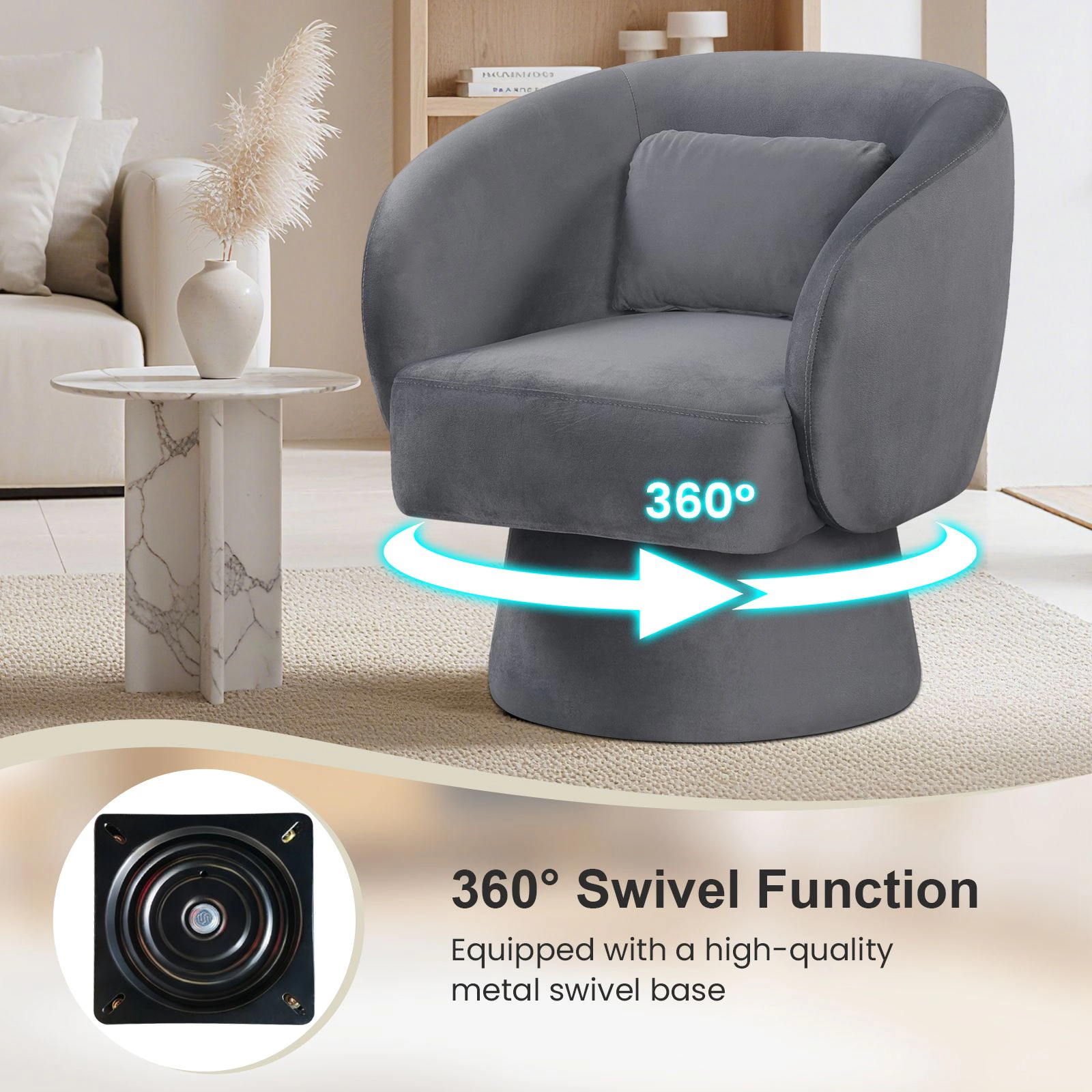SlickBlue Unisex 360° Swivel Accent Chair with Lumbar Pillow
