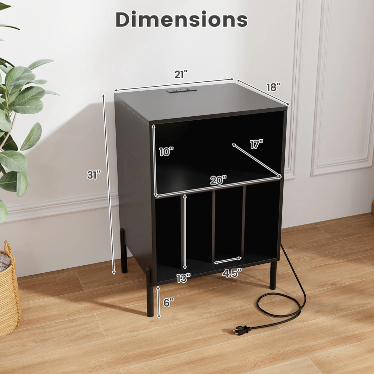 Hivvago Turntable Stand with Vinyl Record Storage and Built-in Charging Ports