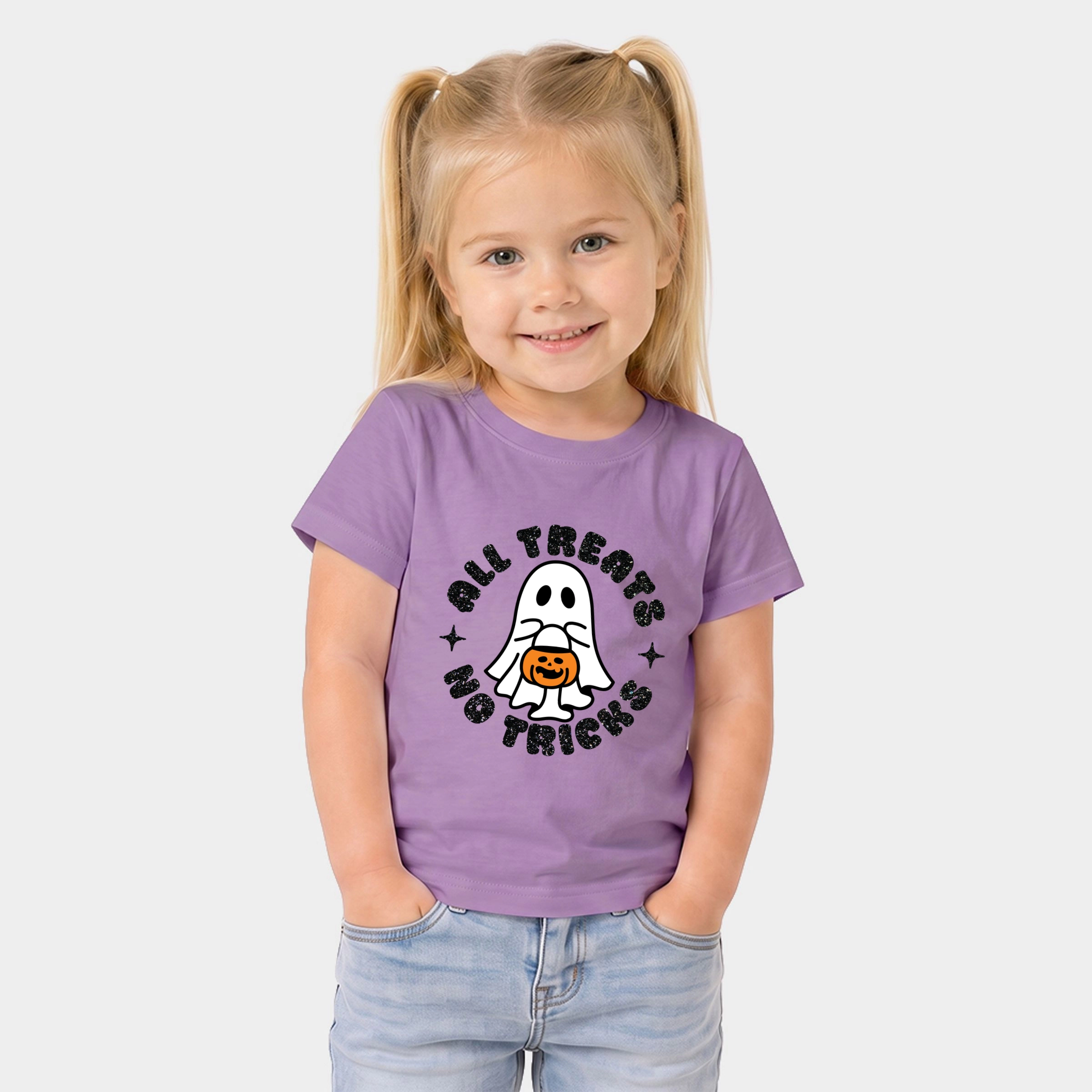 The Juniper Shop - Toddler Short Sleeve Graphic T-Shirt All Treats No Tricks Ghost Glitter