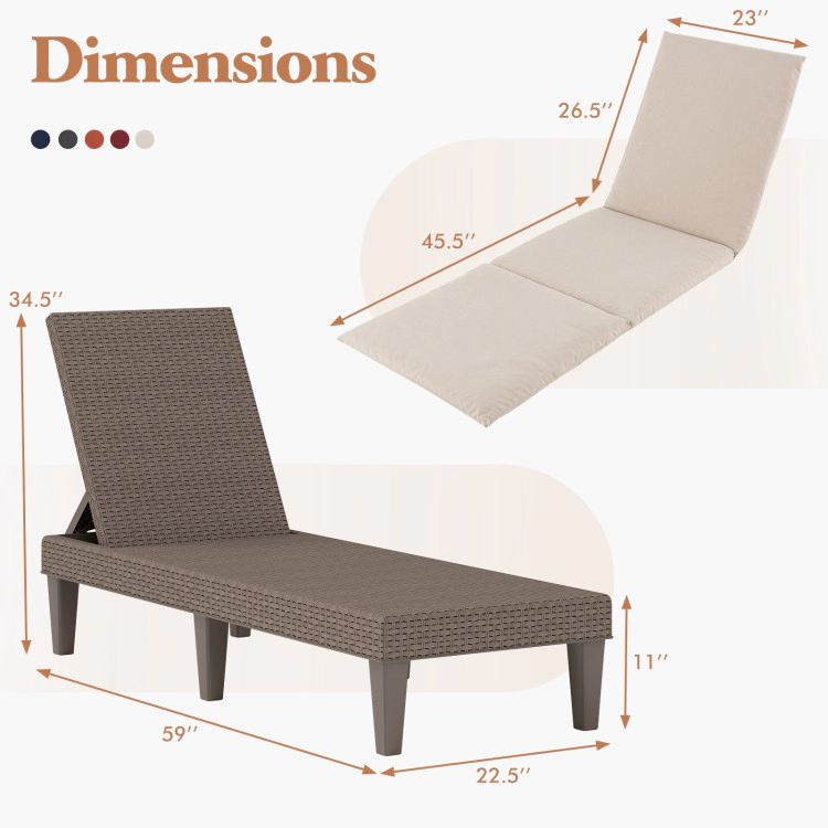 Hivvago Patio Lounge Outdoor Recliner Chair With Cushion 3-Position Adjustable Backrest