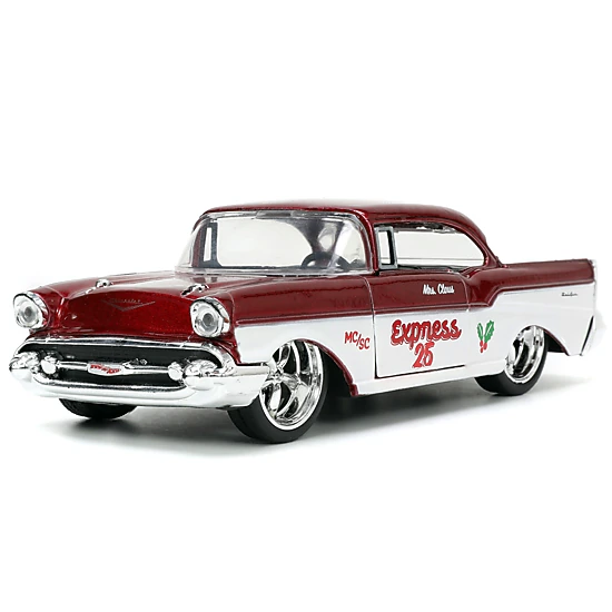 Jada Collectible 1941 Ford Pickup Truck Red And White "Santa'S Workshop" 1957 Chevrolet Bel Air Metallic