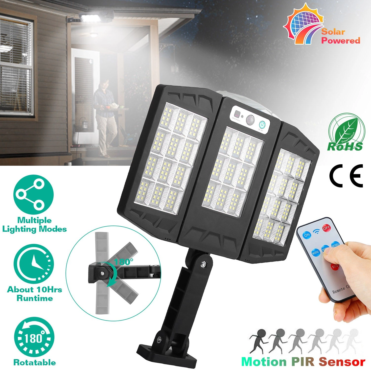 GBruno 264-LED Solar Motion Sensor Wall Light