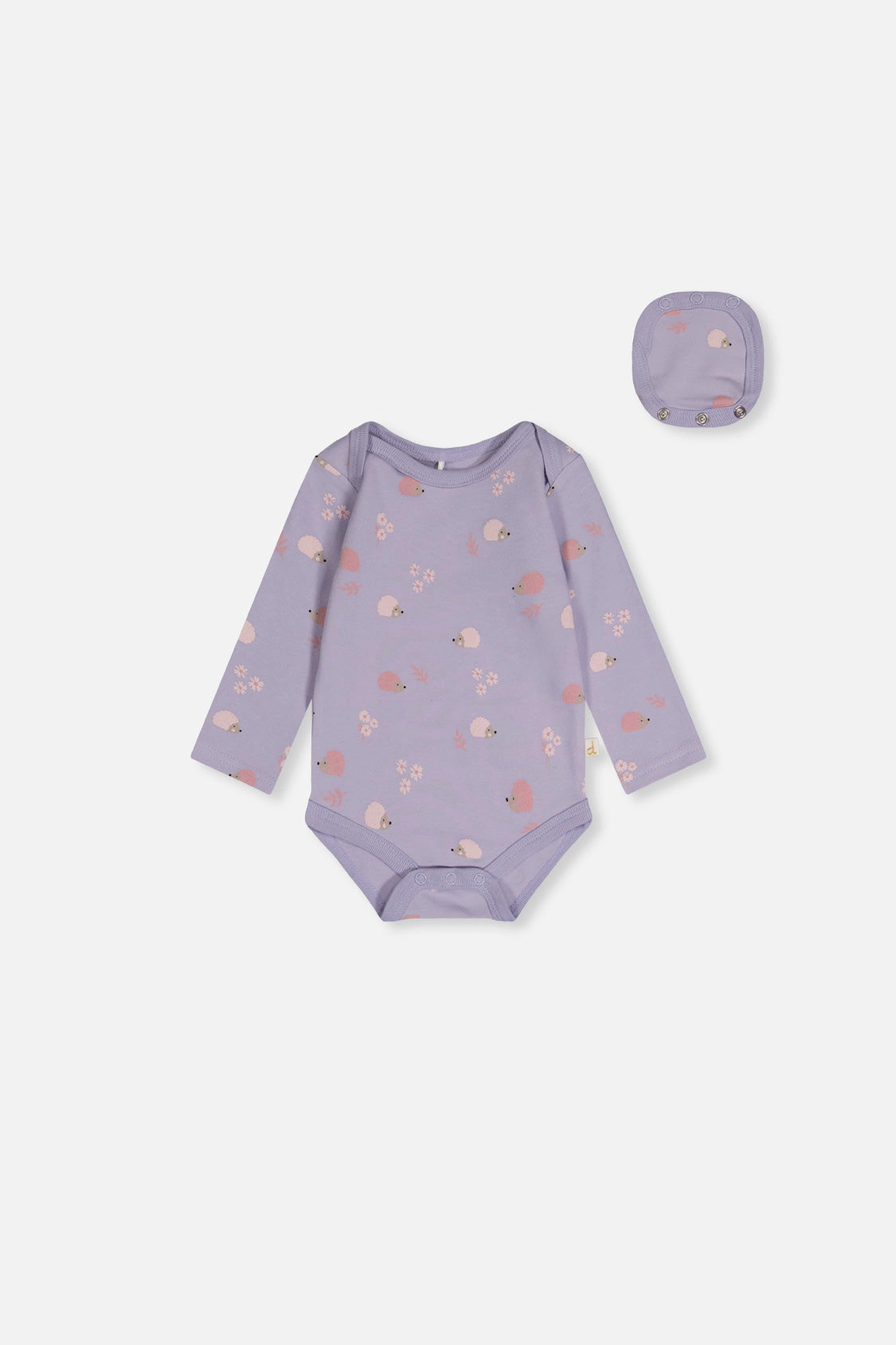 Deux par Girls Organic Cotton Long Sleeve Onesie with Hedgehog Print