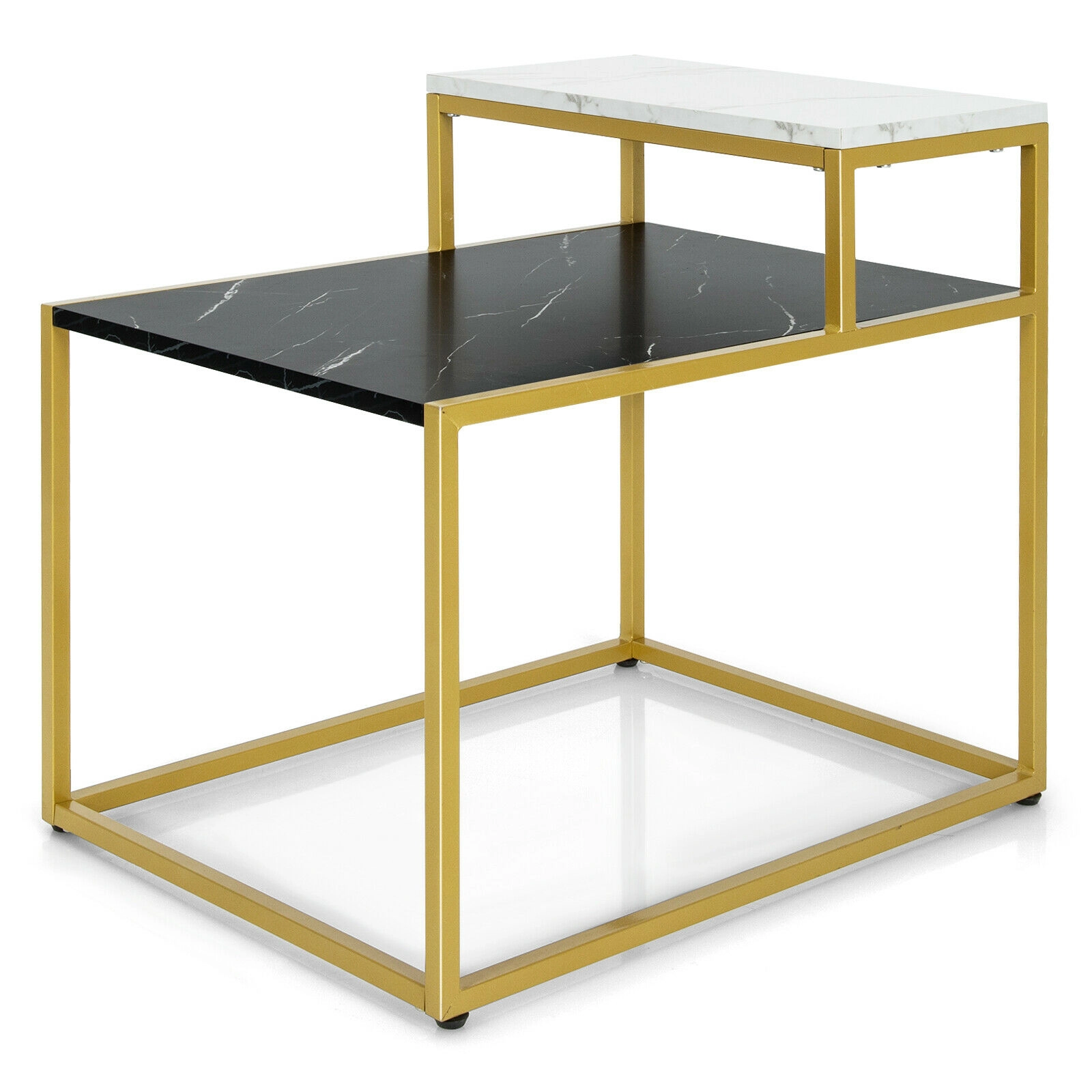Hivvago 2 Tier End Side Table with  Metal Frame and Storage Shelf for Living Room