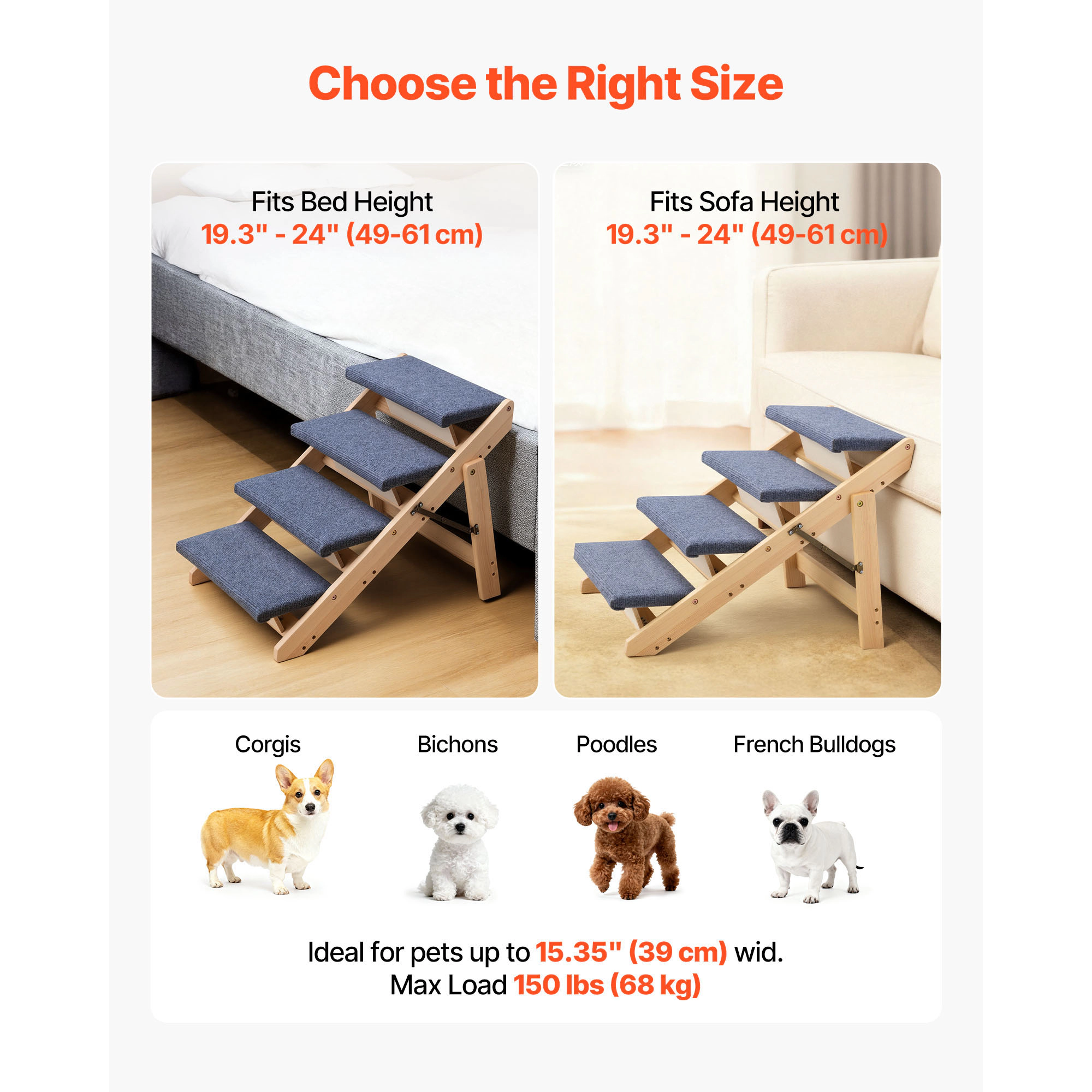 HONGGE Wood Pet Stairs Dog Stairs for Beds Sofa & Cars Capacity Floded Flat Design Stable & Sturdy Cat & Dog Step