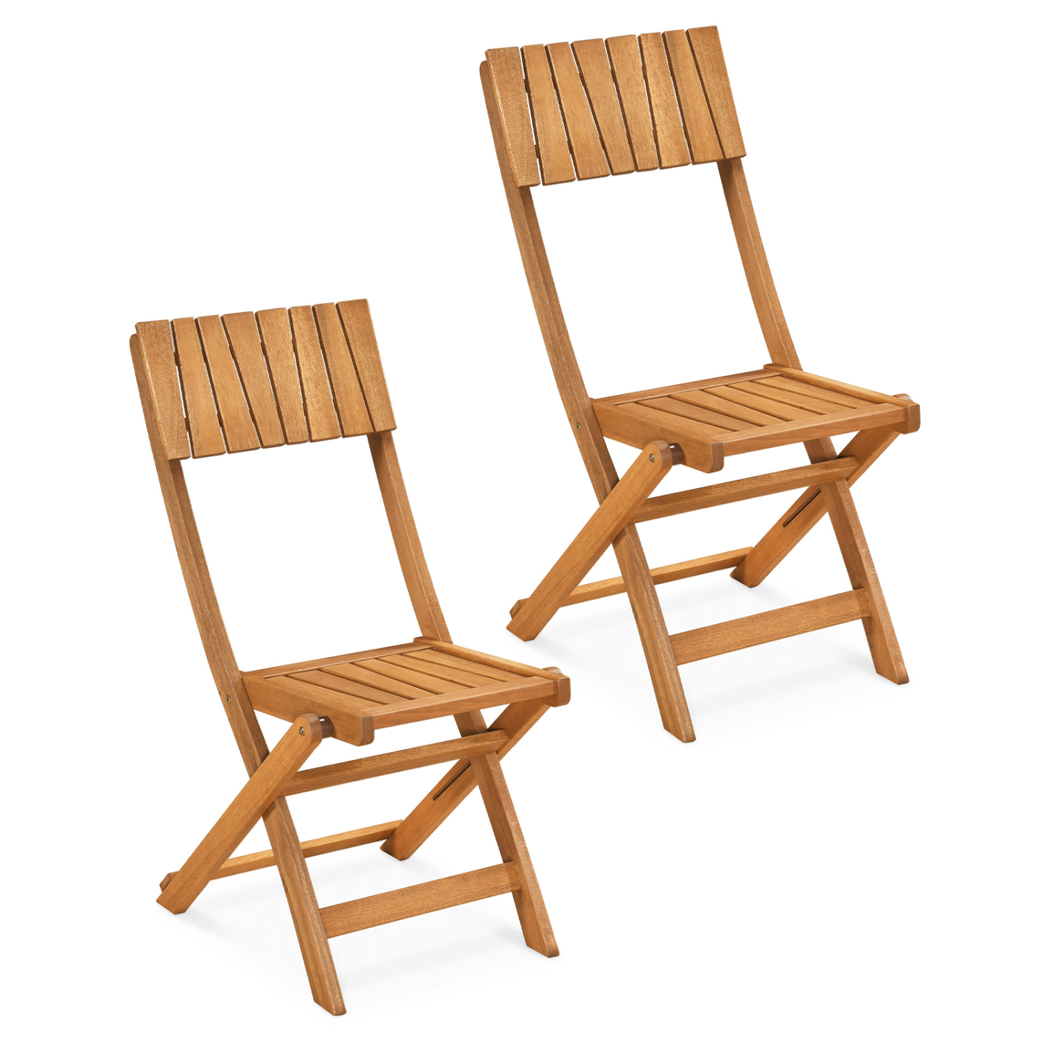 LJG 2 Pack Folding Chairs Sturdy Wood Dining Chairs with Slatted Backrest and Seat