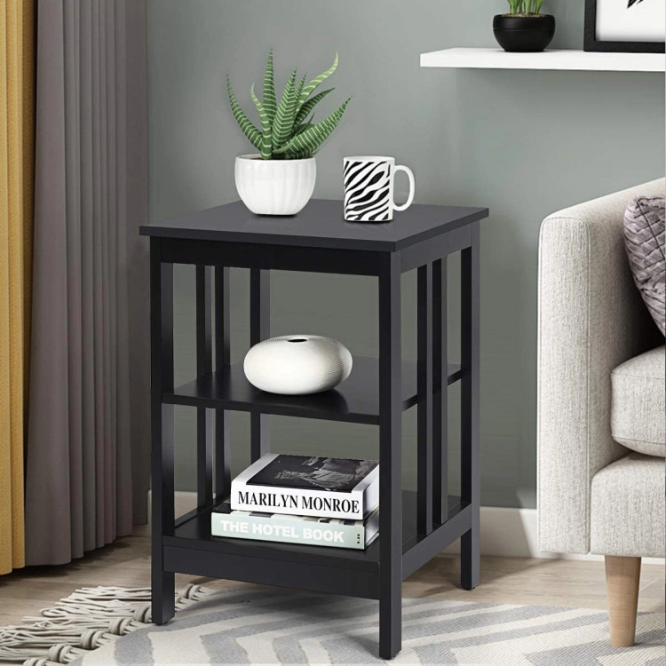 Hivvago 2 Pieces 3-Tier Nightstand With Reinforced Bars And Stable Structure