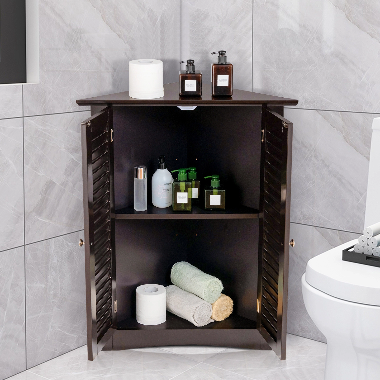 SlickBlue Corner Bathroom Storage Cabinet with 2-Tier Interior Shelf