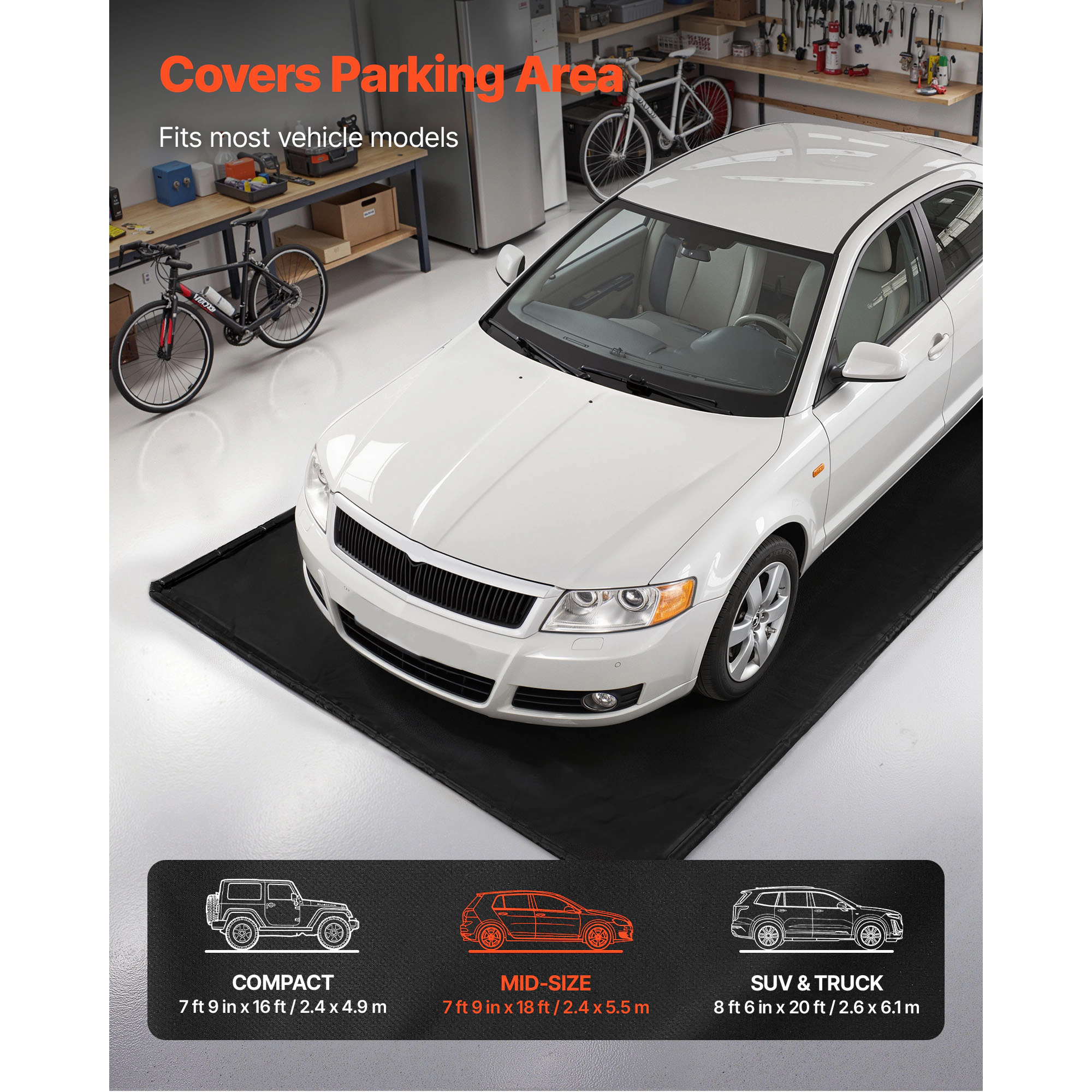 HONGGE Containment Mat 7 ft 9 in Non-Slip PVC Garage Floor Mat with a Cleaning Squeegee Heavy Duty Durable Waterproof