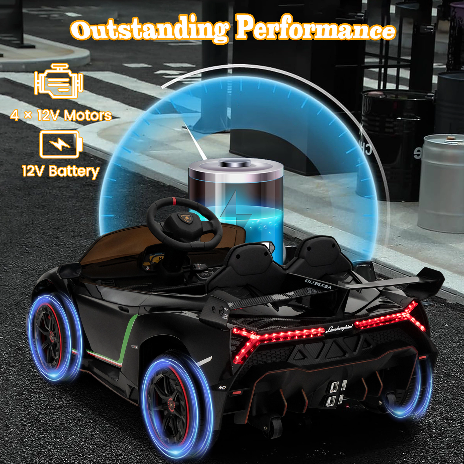 Glintex 12V 4WD Kids Sports Car with Hydraulic Doors and 3 Remote Speeds
