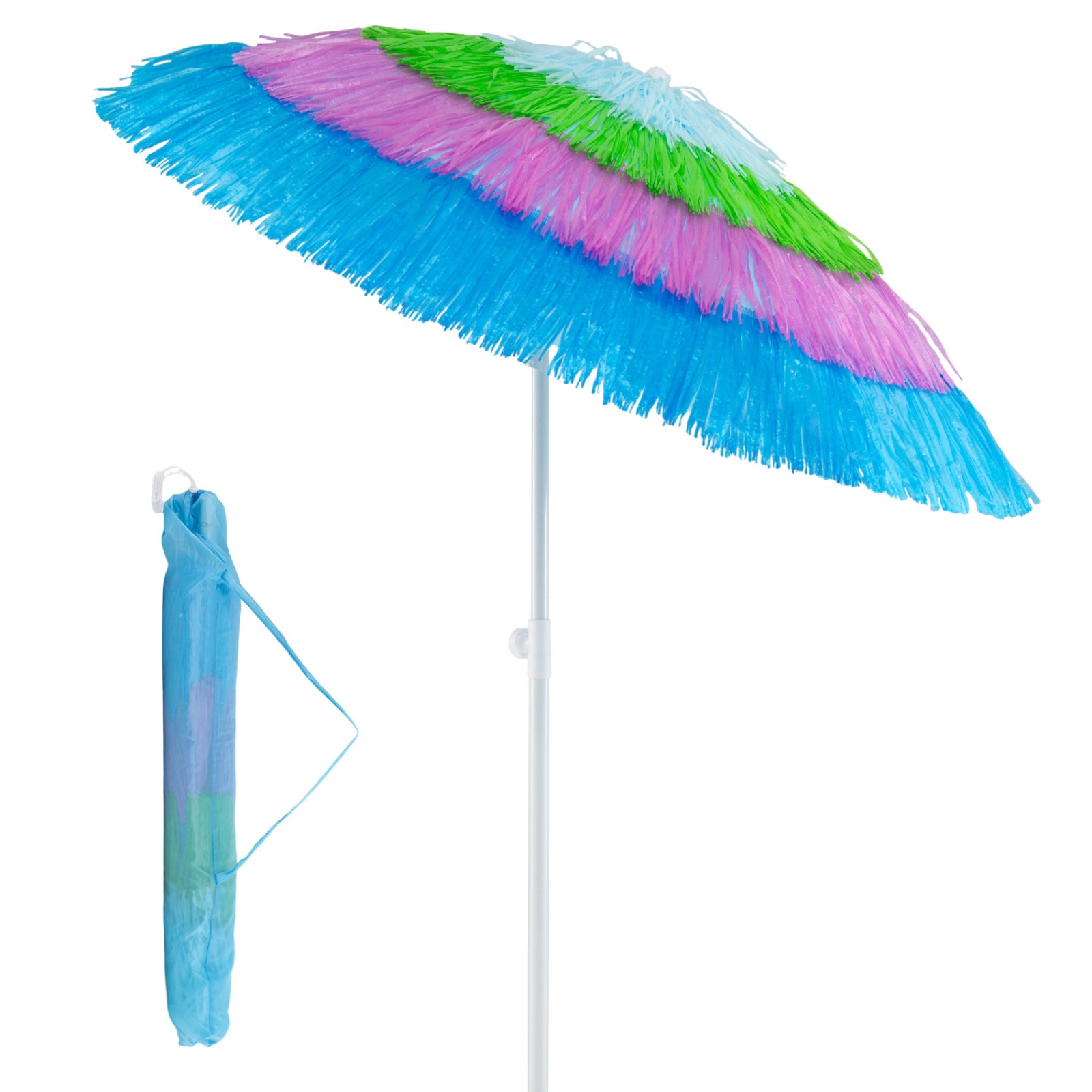 SUGIFT 6-ft Round Tiki Patio Umbrella with PE Thatch, 40° Tilt, Adjustable Height and Carry Bag