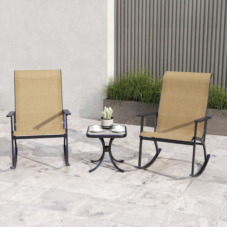 Hivvago Heavy-Duty Rocking Bistro Chairs And Table Set With High Backrest And Wood-Plastic Tabletop