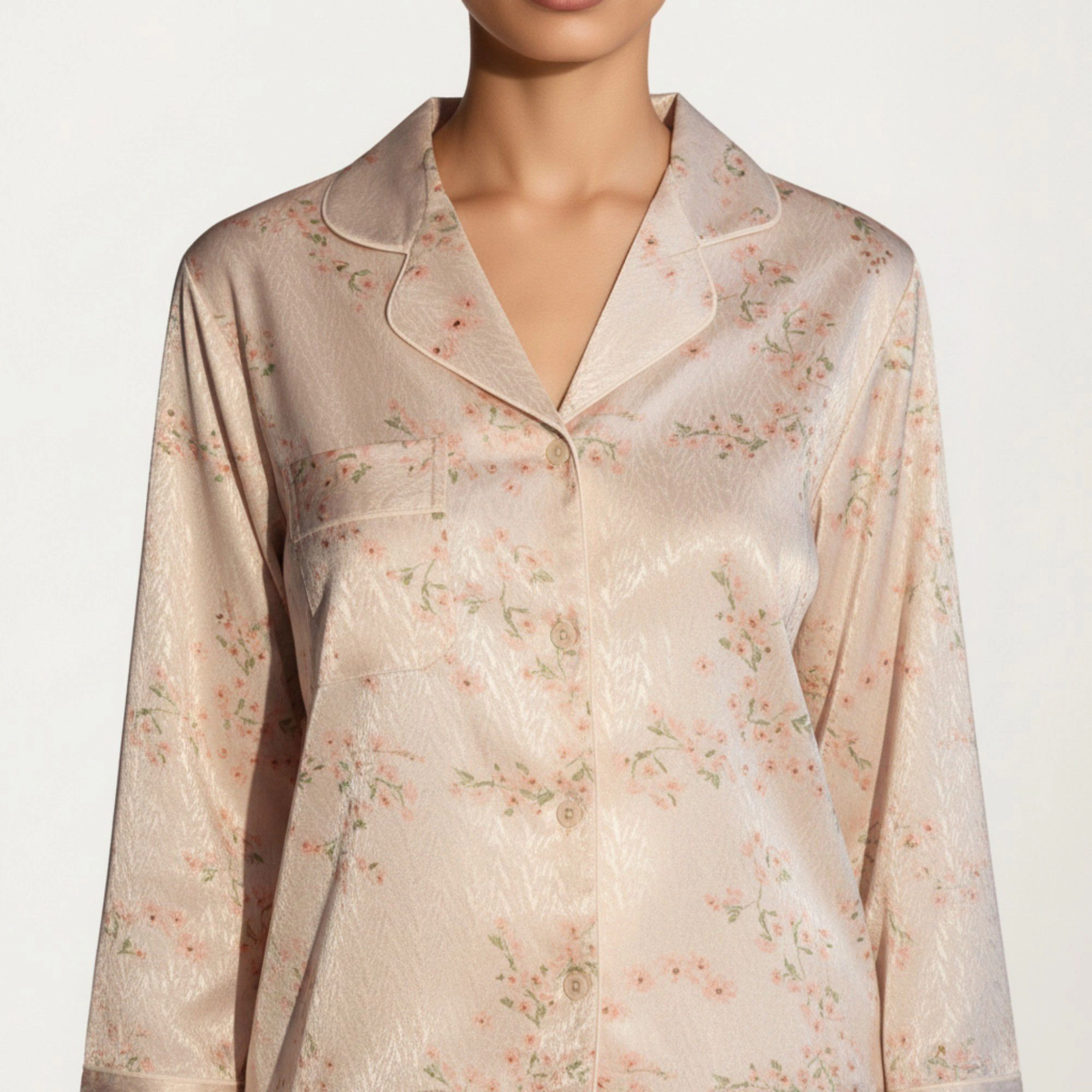 Anna-Kaci Women's 2-Piece Floral Satin Pajama Top and Relaxed Fit Pants with Smooth Finish Soft Collar Detail