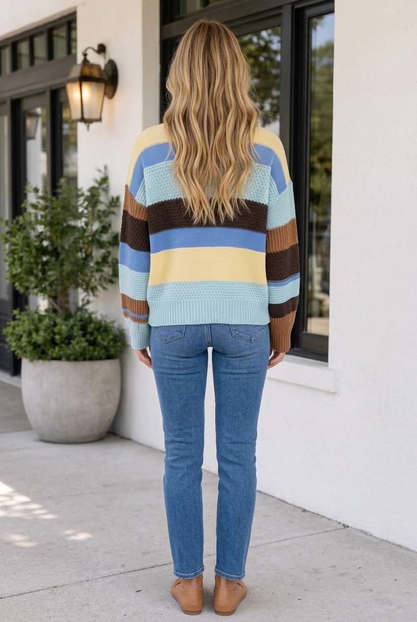 Threaded Pear Women's Lexee Block Striped Relaxed Sweater