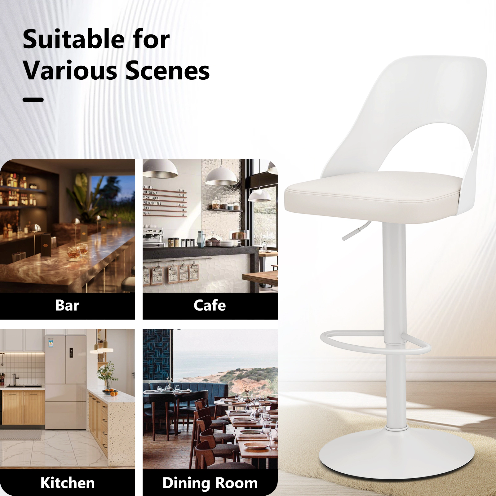 Glintex 2-Piece Adjustable Swivel Bar Stool Set with 105-Degree Backrest