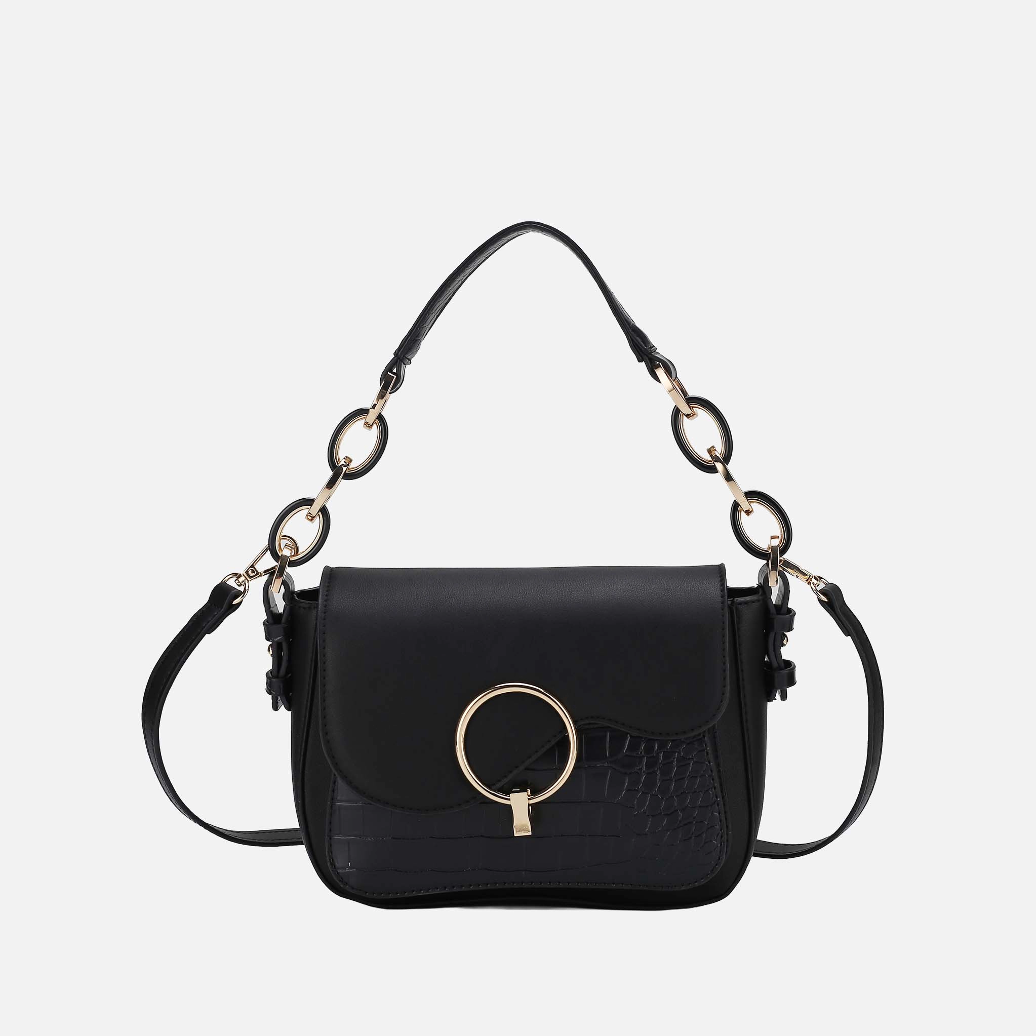 Mia K Collection Structured Vegan Leather Crossbody Bag - Gold Hardware