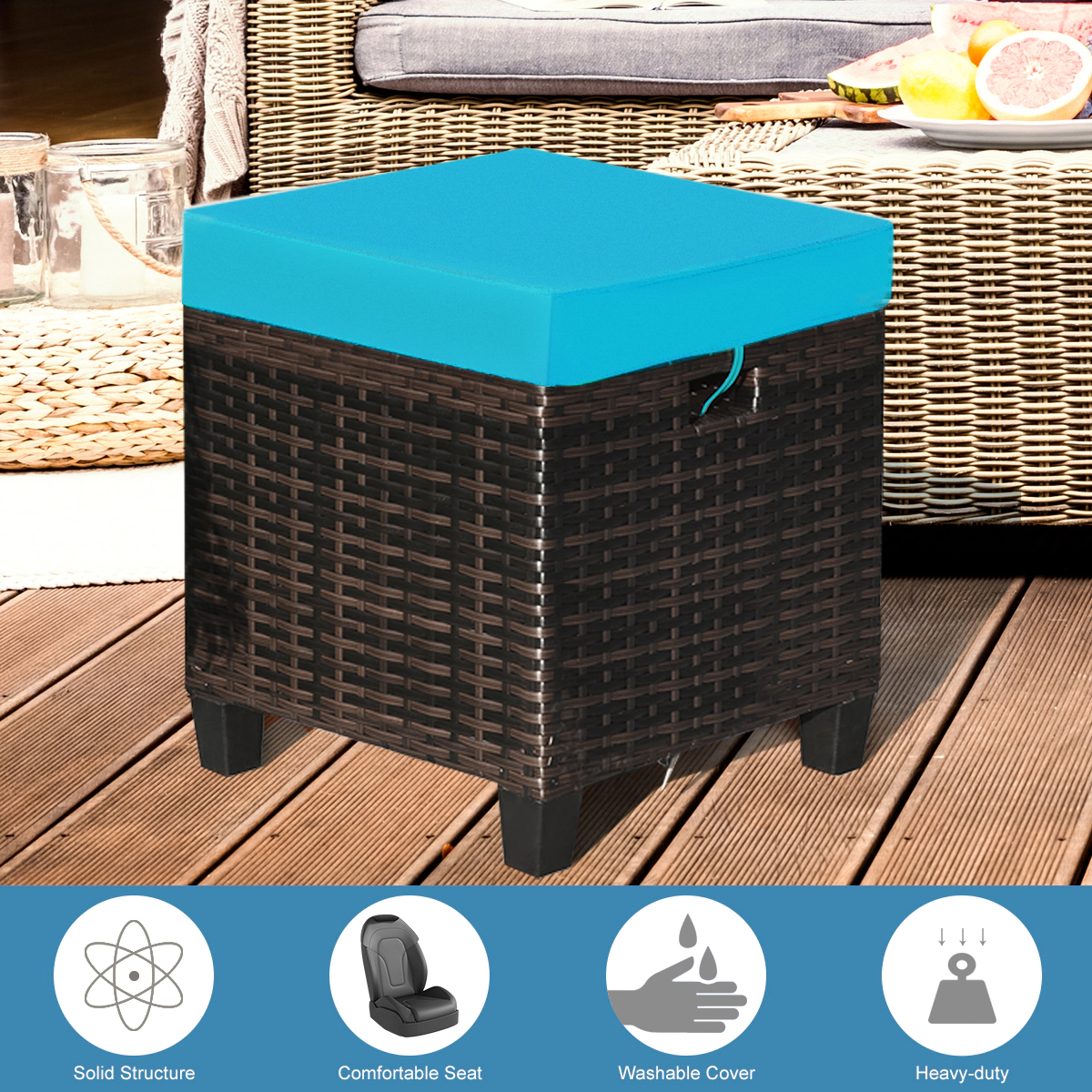LJG 2 Pieces Patio Rattan Ottoman Set with Removable Cushions