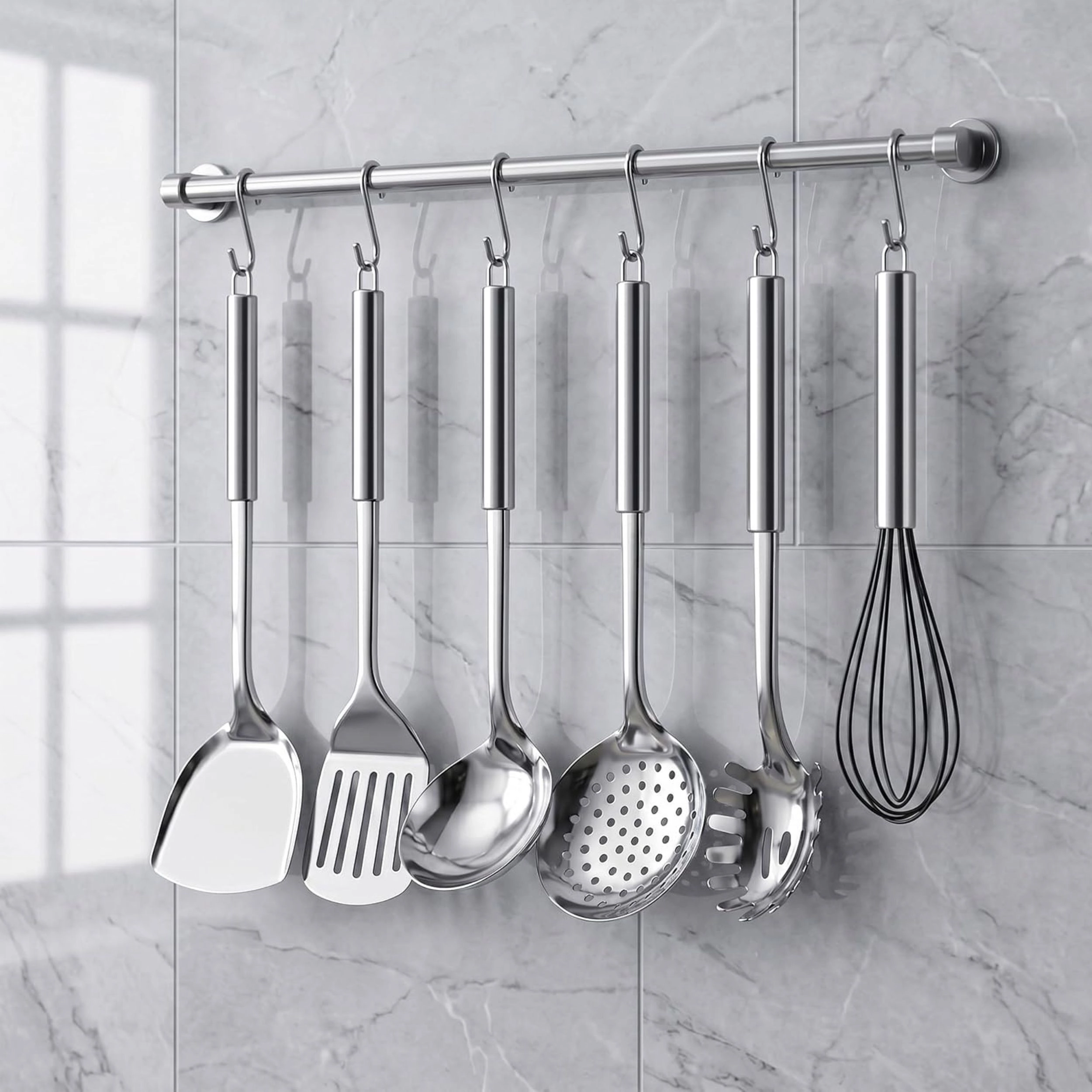 Stock Preferred Stainless Steel Cooking Utensils Set with Long Handles Kitchen Tools Pack of 6