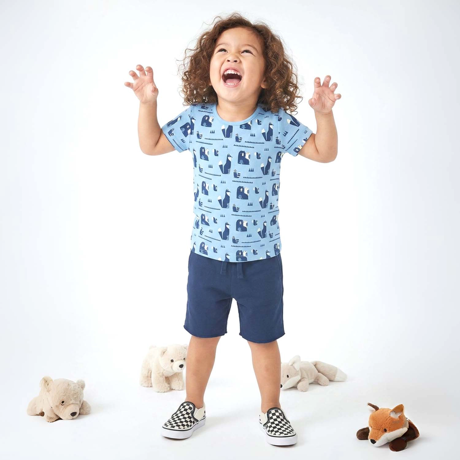 Mightly Toddler Organic Cotton Print Rib Knit Short Sleeve Tee
