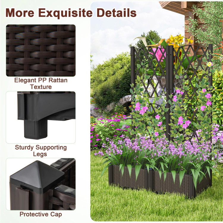 Hivvago Set of 2 PE Rattan Raised Garden Bed with Trellis Planter Box for Climbing Plants