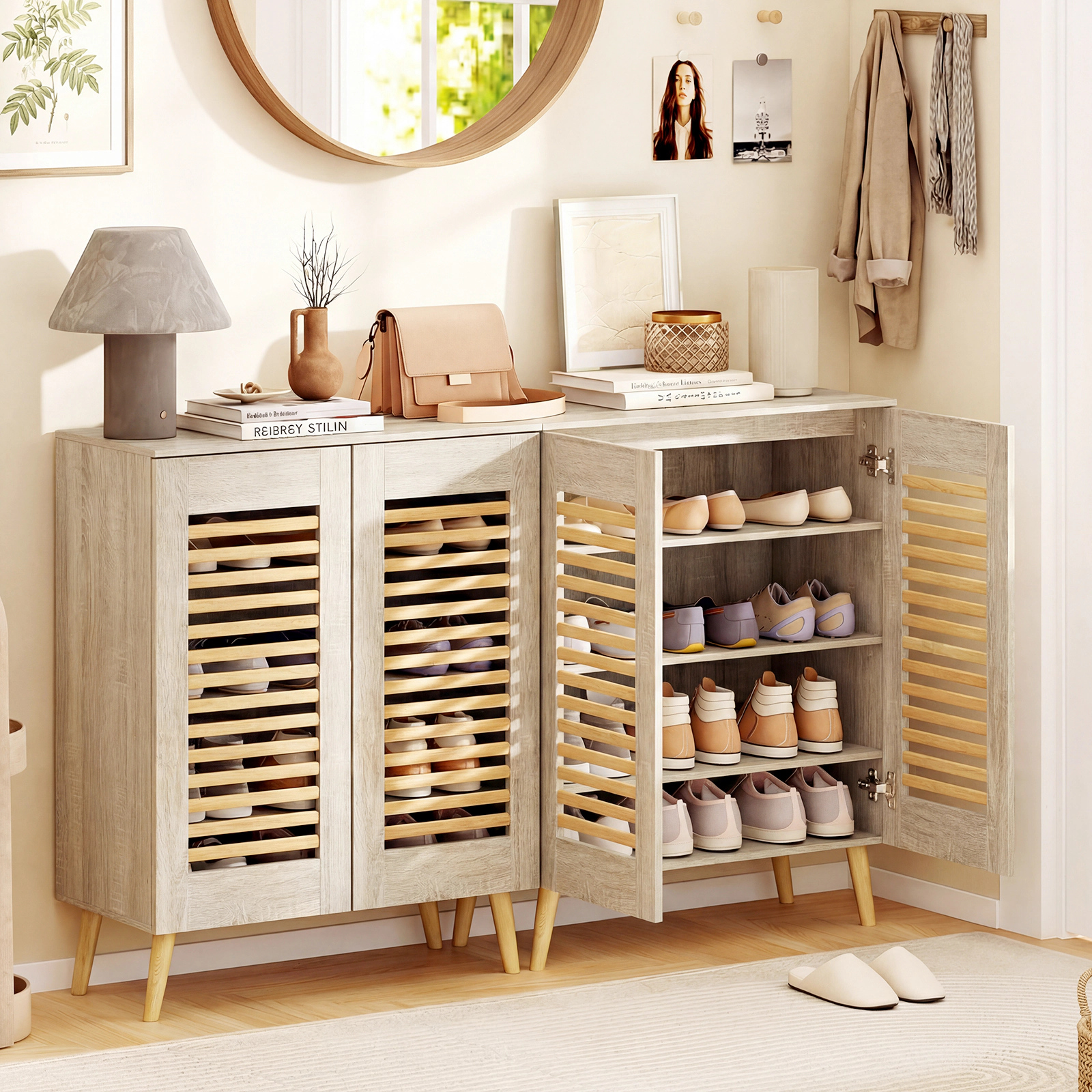 SlickBlue Entryway Storage Cabinet with Adjustable Shelves and Doors