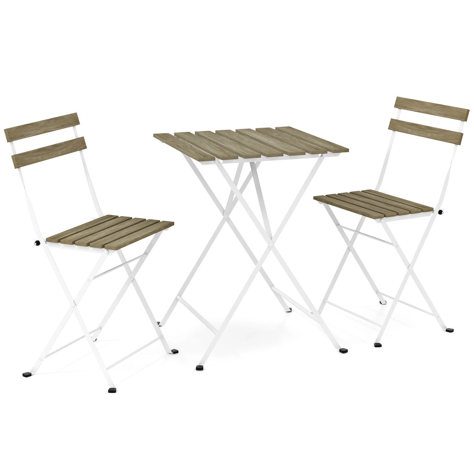 SUGIFT 3-Piece Acacia Wood Bistro Set with 2 Folding Chairs and Slatted Table