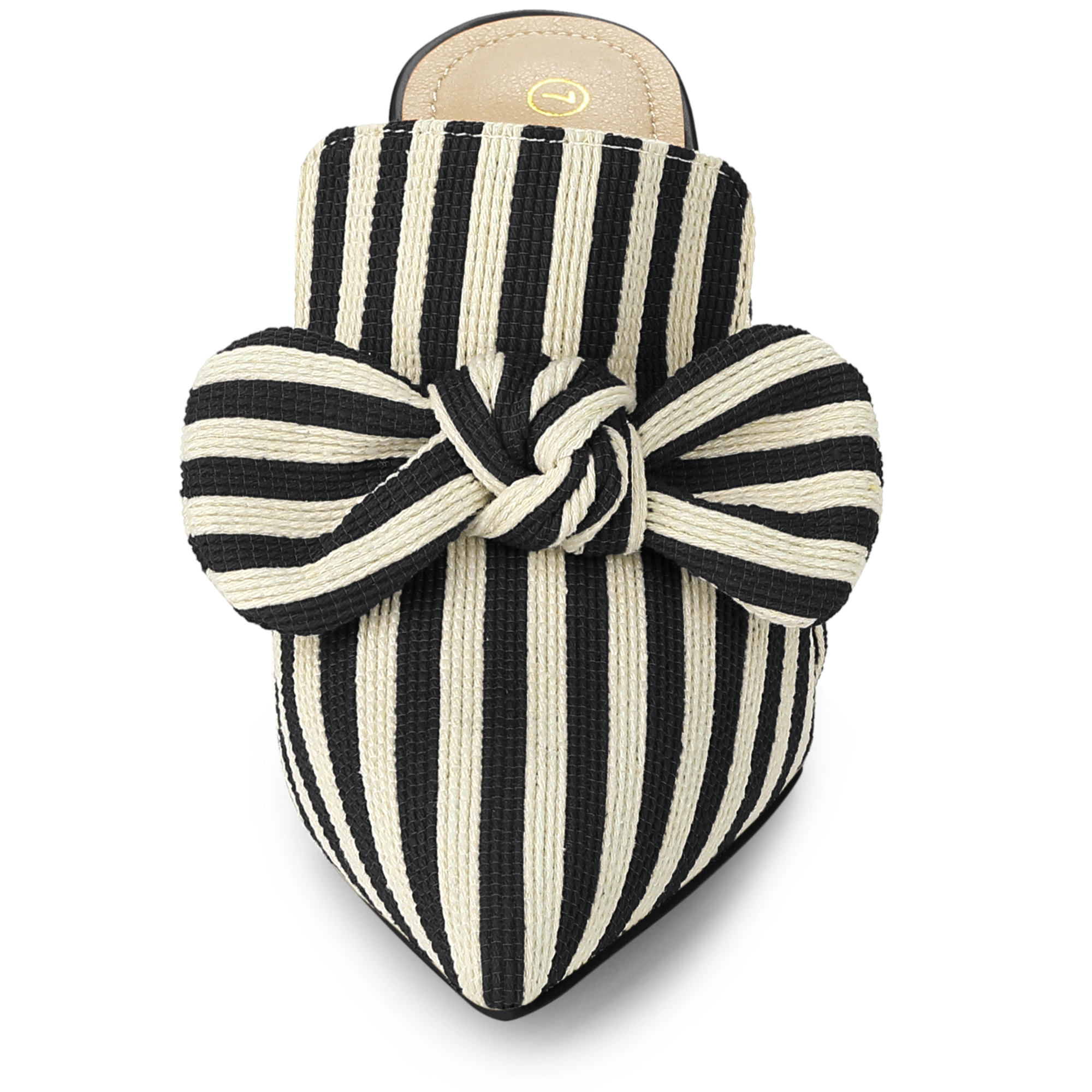 BLISSFUL STEP Women's Stripe Bow Slip on Stiletto Heel Slides Mules