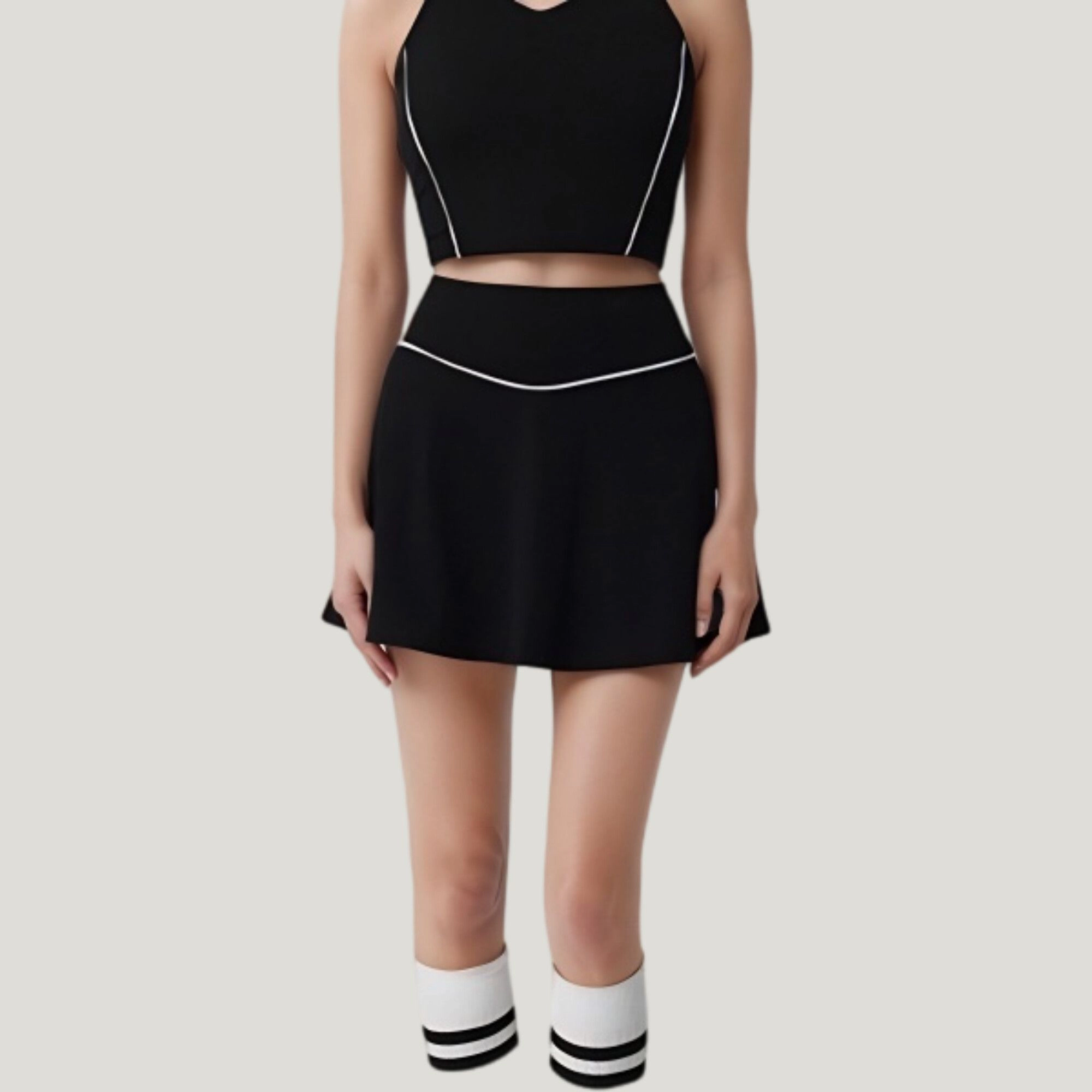Anna-Kaci Women's High-Waist Flare Tennis Skirt with Contrast Piping and Flowy Athletic Silhouette