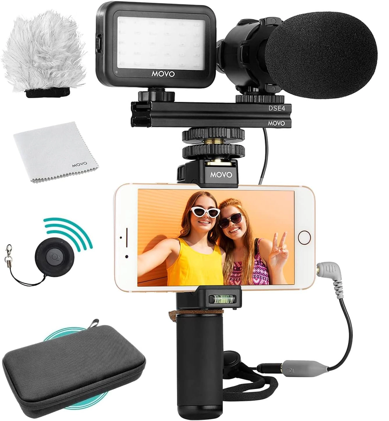 Movo Vlog Kit V7 - YouTube Starter Kit with Grip Stereo Microphone Light and Wireless Remote