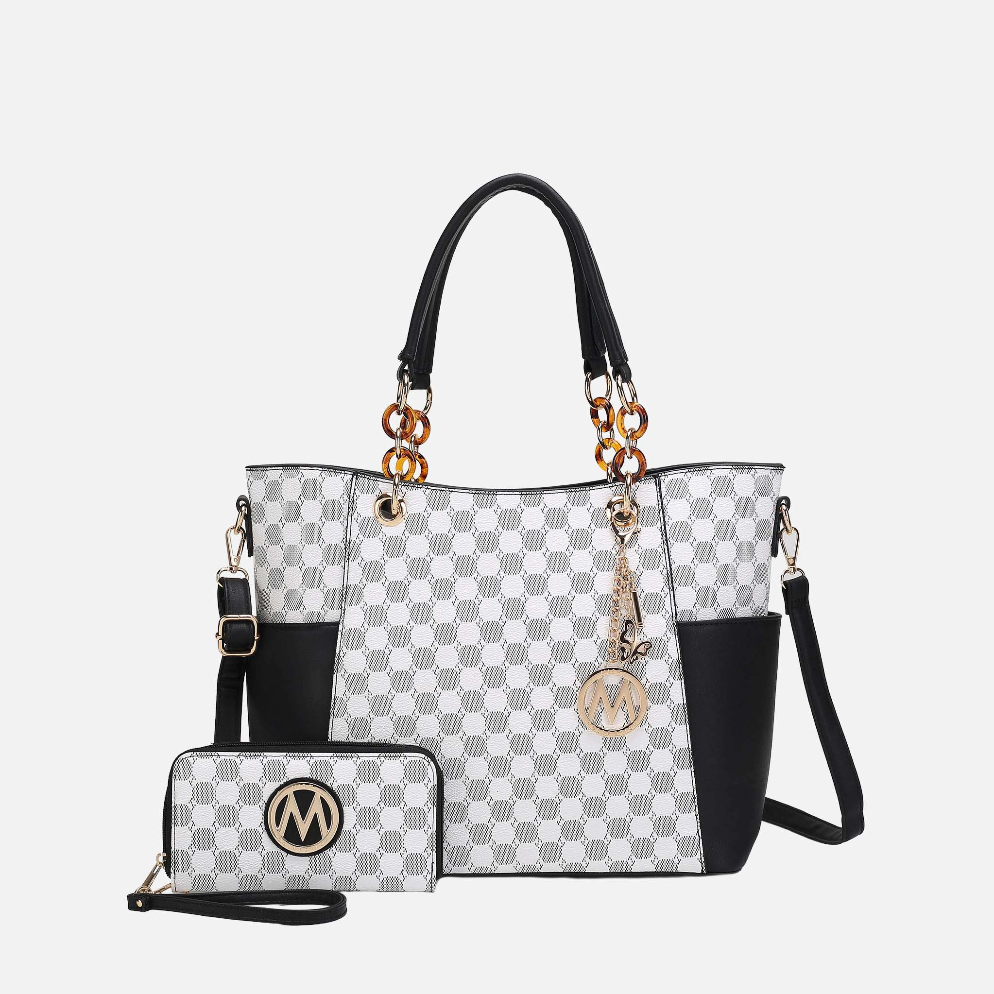 Mia K Collection Merlina Circular Print Vegan Leather Tote with Detachable Crossbody Strap