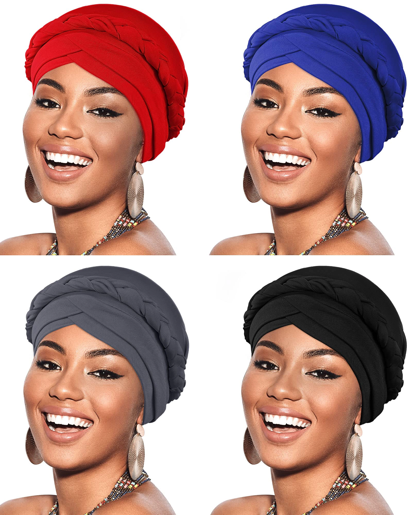 PIGFDK 4 Pieces Turban For Black Women Cap Head Wraps Beaded Headscarf Beanie Wrap