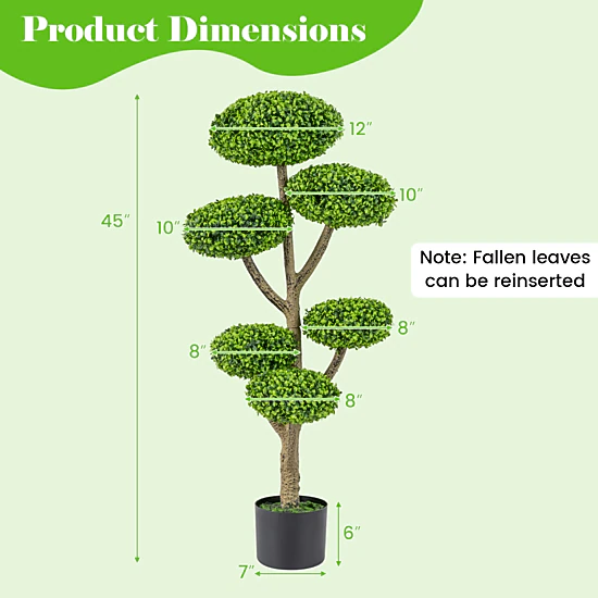 SlickBlue Artificial 3 Ball Topiary Tree Potted Faux Plant for Home Office Patio Decor