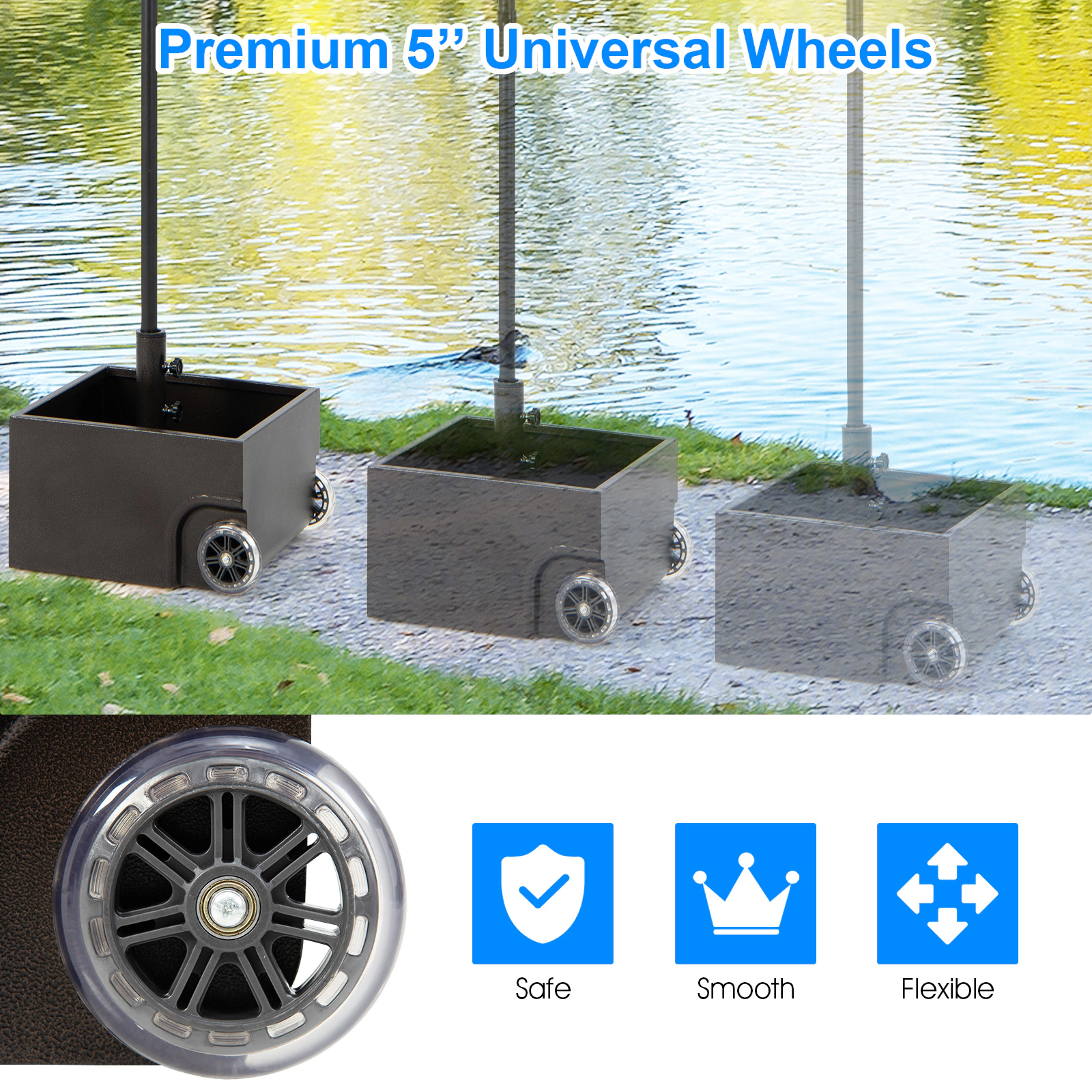Hivvago 150 Pounds Patio Umbrella Base Stand Wheels Planter Outdoor