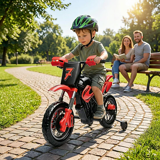 Enjyam 12V Kids Ride On Motorcycle with Dual Motors, 3-Wheel Electric Bike with Lights & Sounds for Boys & Girls