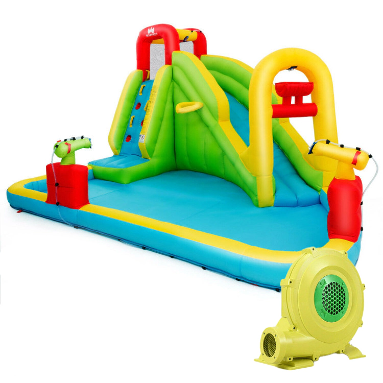 SUGIFT Long Slide Climbing Wall and 480W Blower Outdoor Kids Inflatable Water Bounce House