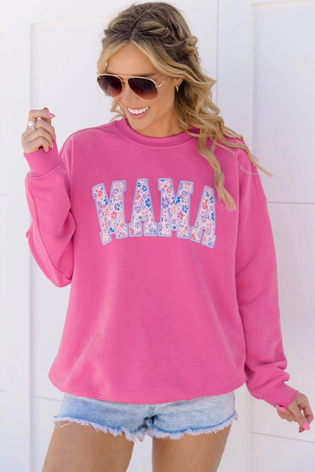 Sol Living Womens Floral MAMA Embroidered Graphic Pullover Sweatshirt