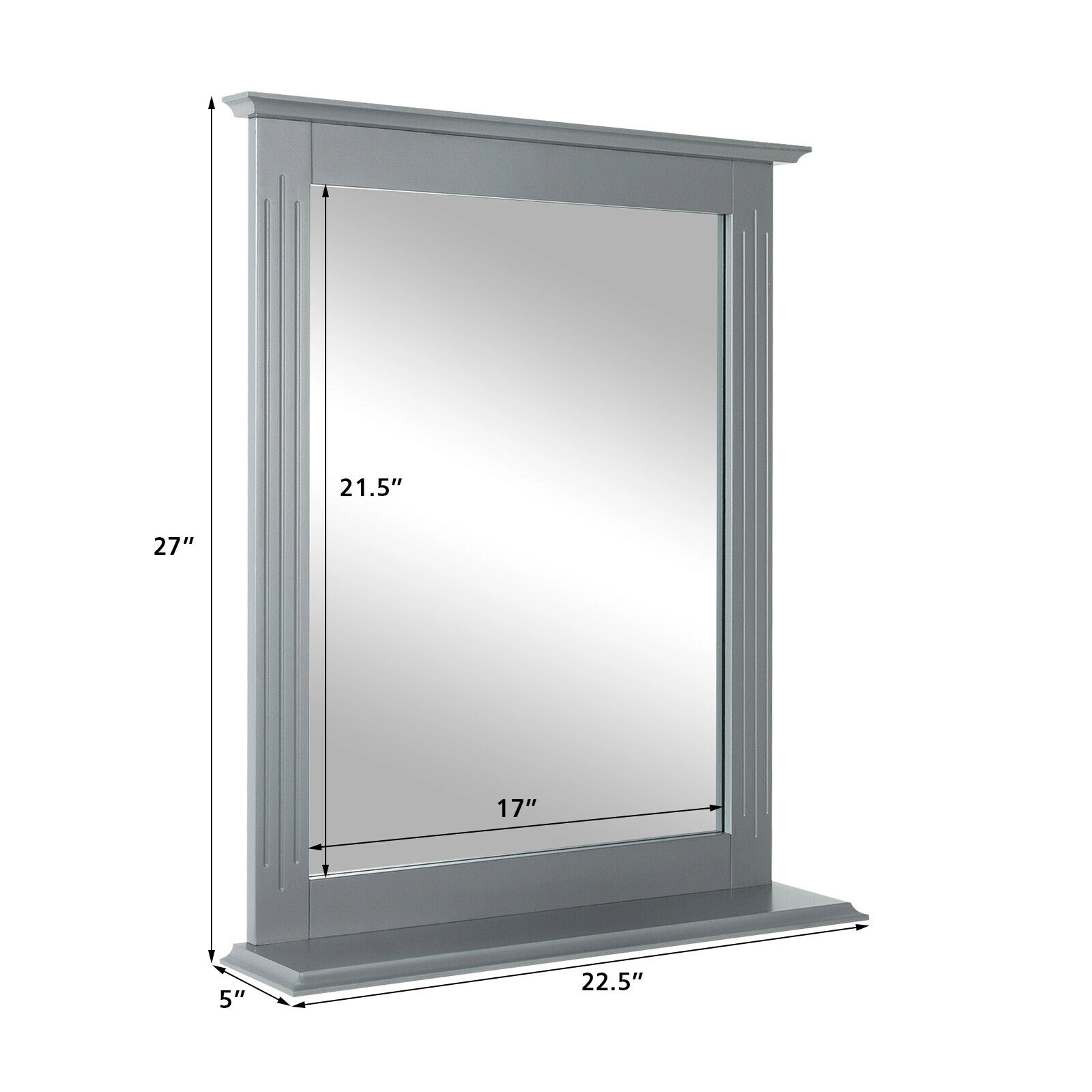 SUGIFT Gray 22.5-in x 27-in Wall Mounted Bathroom Vanity Mirror with Shelf and Grooved MDF Frame
