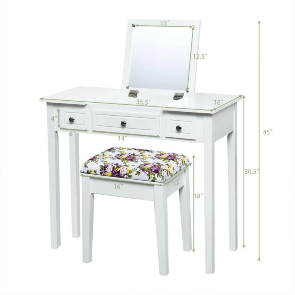 Hivvago Vanity Dressing Table Set With Flip Top Mirror And 3 Drawers