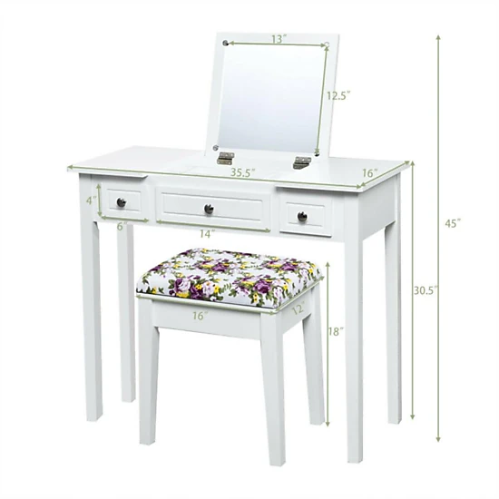 Hivvago Vanity Dressing Table Set With Flip Top Mirror And 3 Drawers