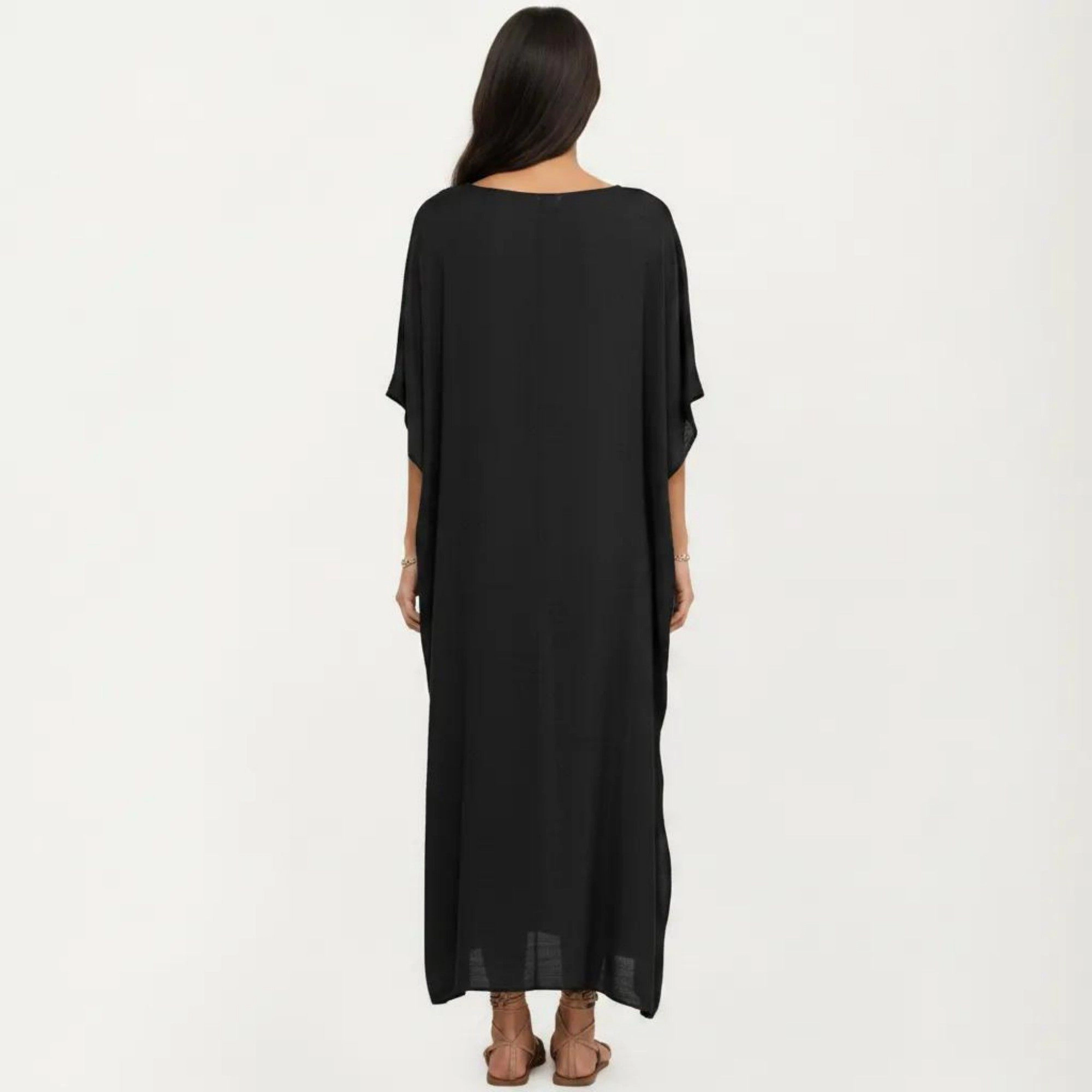 Anna-Kaci Women's V-Neck Maxi Swim Cover Up Dress Loose Short Sleeve Lightweight Beach Caftan