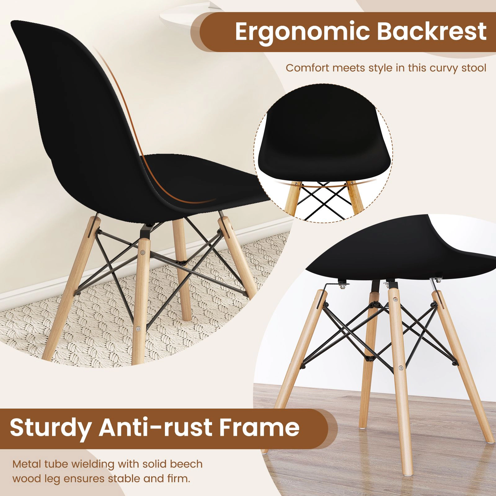 SlickBlue Unisex Set of 4 Modern Plastic Dining Chairs with Wood Legs