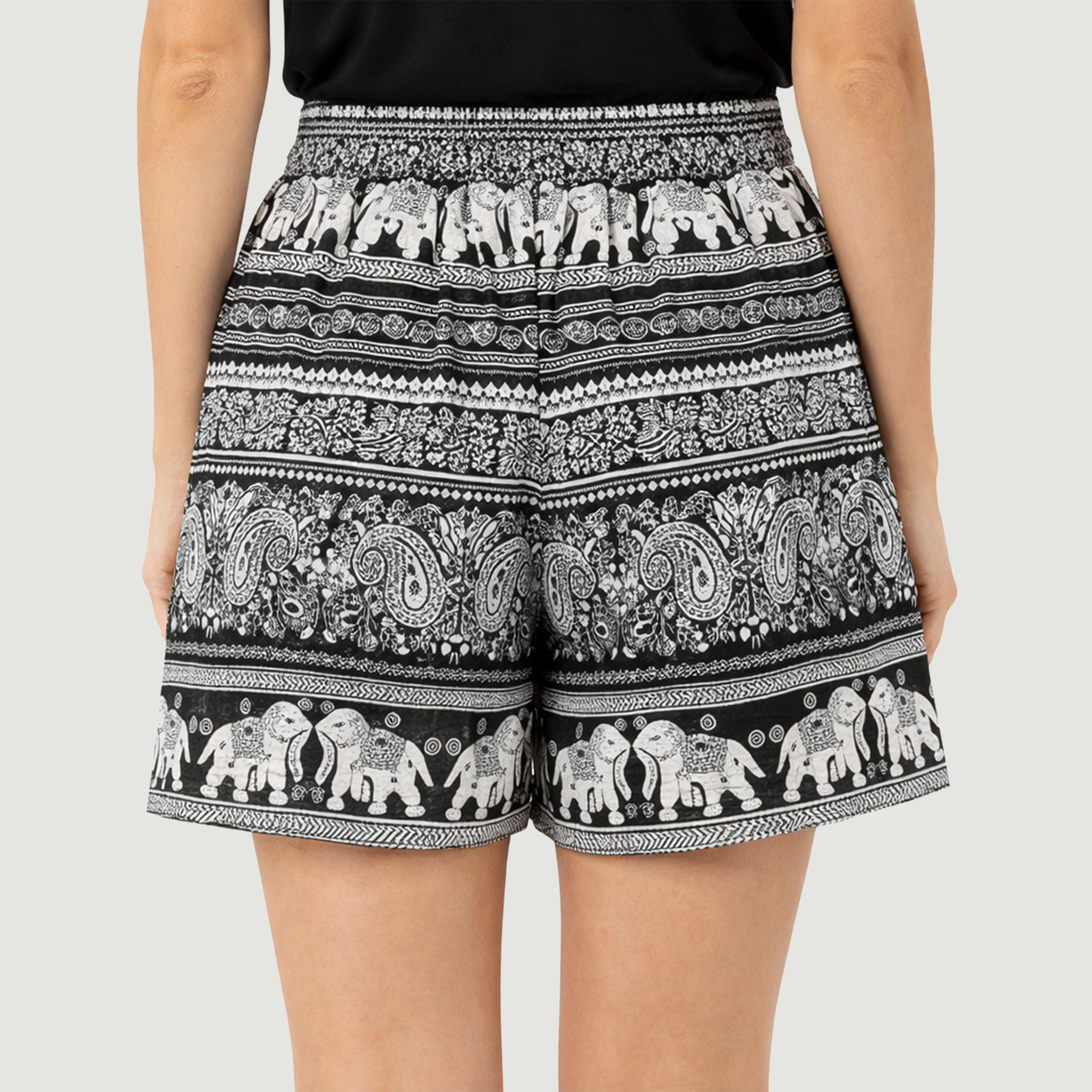Artyska Womens Boho Printed Elastic Waist Relaxed Fit Beach Shorts