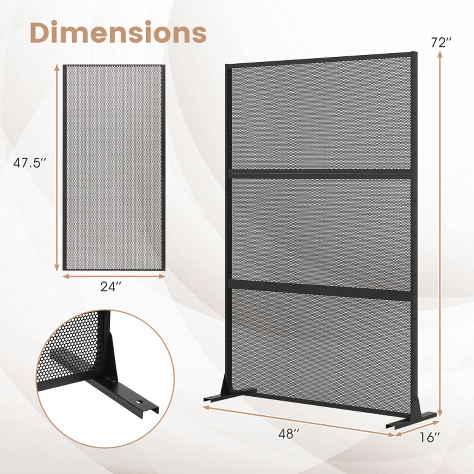 SUGIFT Black Set of 2 72-in Tall Freestanding Outdoor Metal Privacy Screen Panels with Expansion Bolts