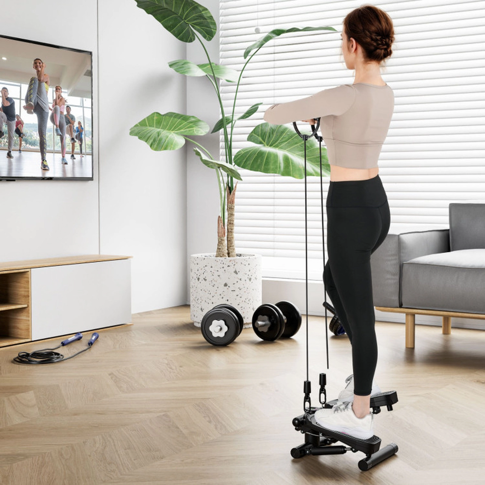 SUGIFT Mini Stepper with Resistance Bands and Adjustable Height Ab Machine 220-lb Capacity Black/White