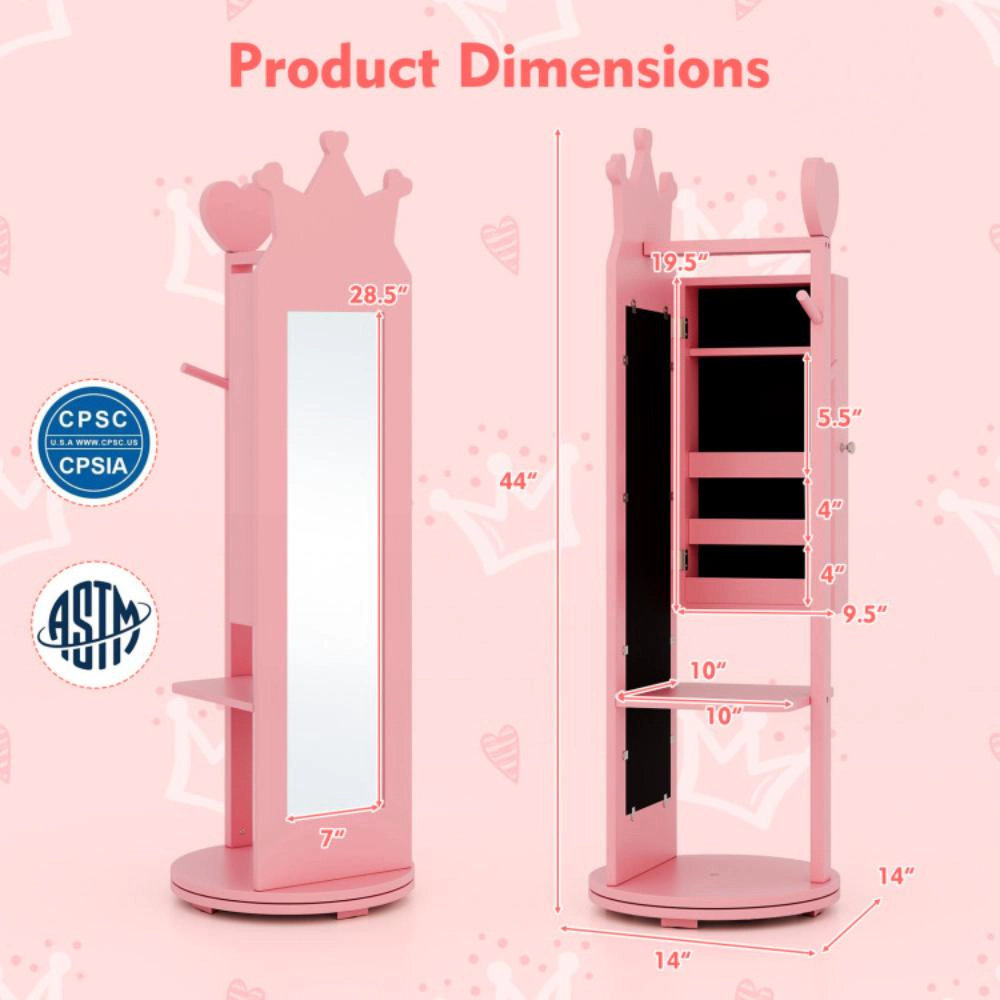 Hivvago Free-Standing Full Length Mirror Kids Jewelry Armoire Cabinet-White