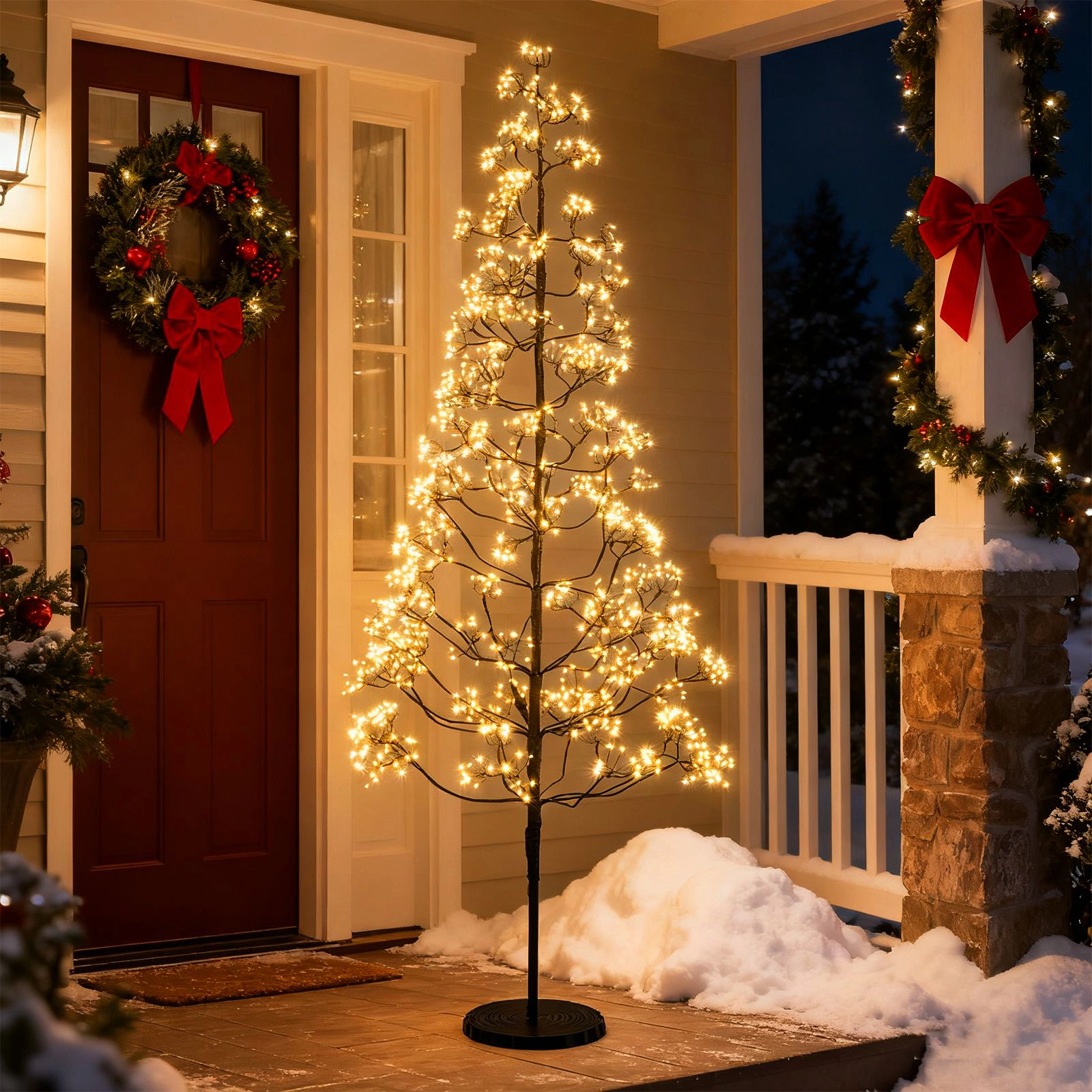 SlickBlue Artificial Lighted Alpine Tree with Dense Branch Tips and Weighted Base