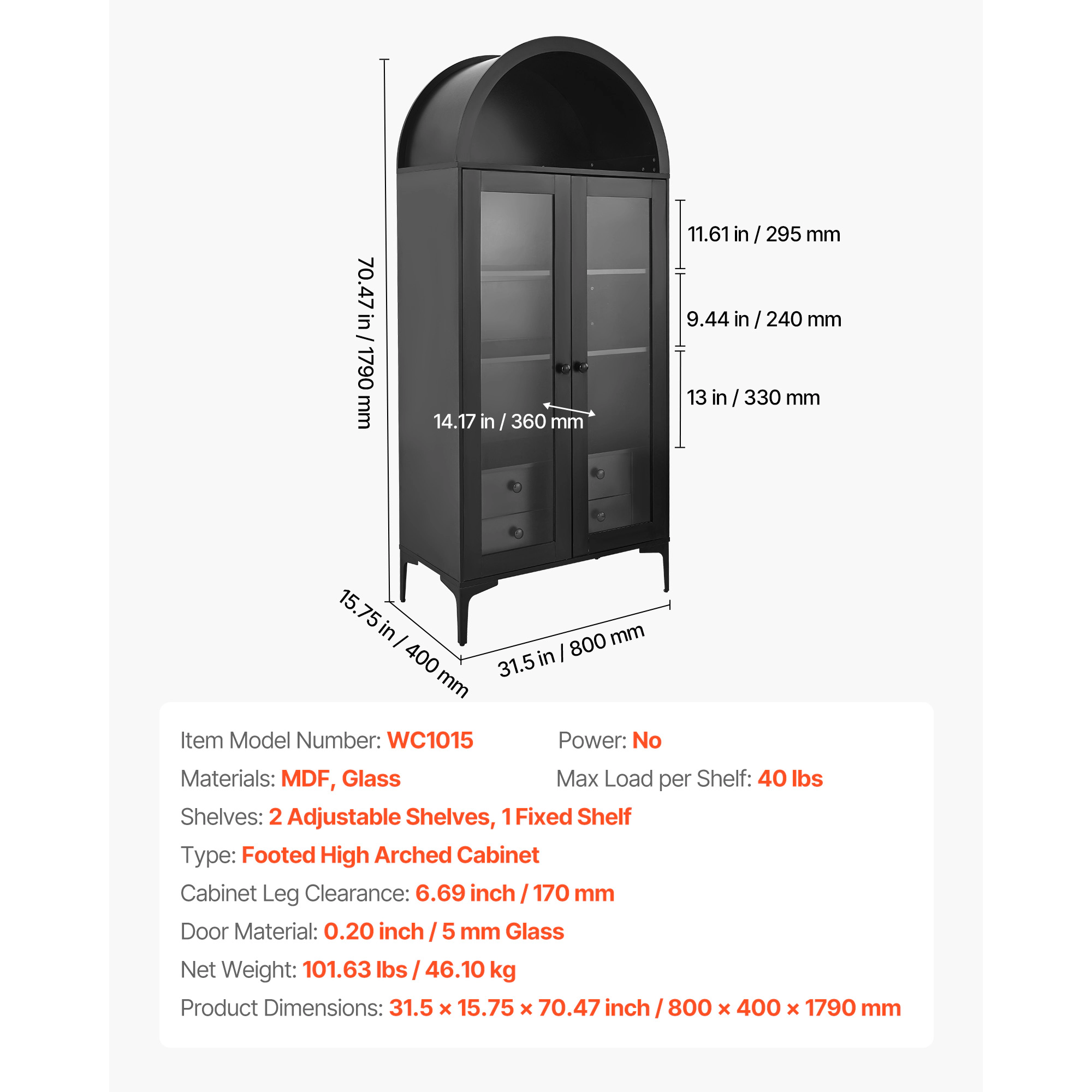 HONGGE Display Cabinet with Glass, 4-Tier Display Case, Storage Cabinet with Adjustable Shelves for Collectibles