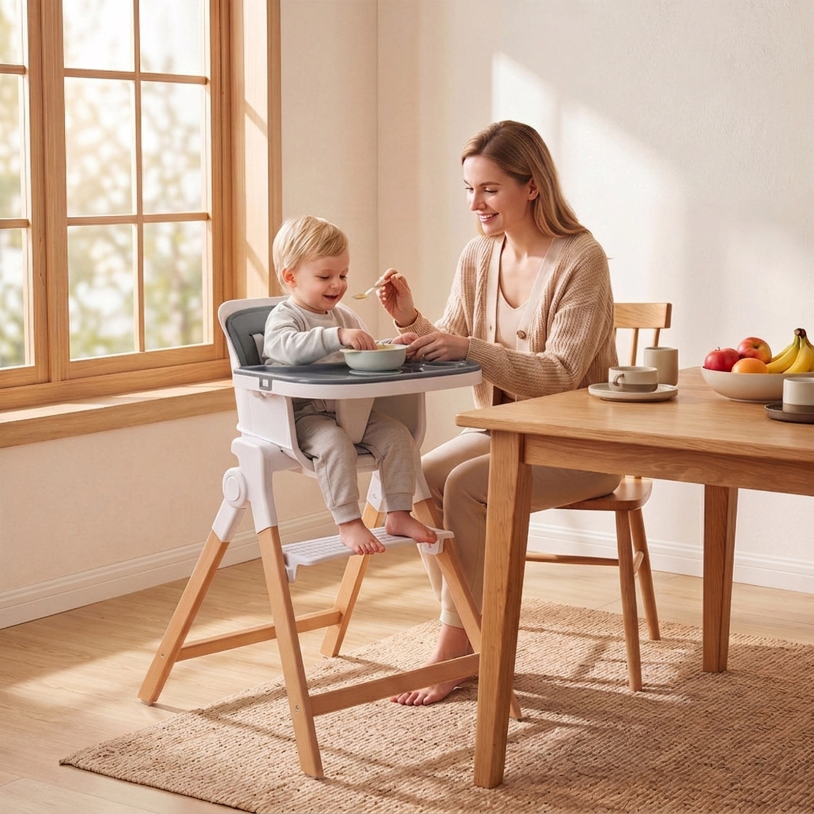 SUGIFT Gray Detachable Double Tray and Adult Stool 4-in-1 Convertible Baby High Chair